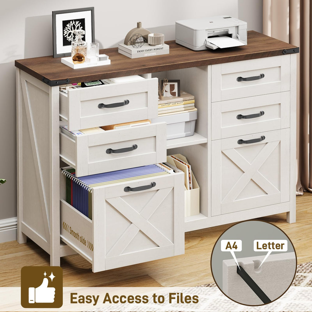 White and Brown 6 Drawer File Cabinet Y64170
