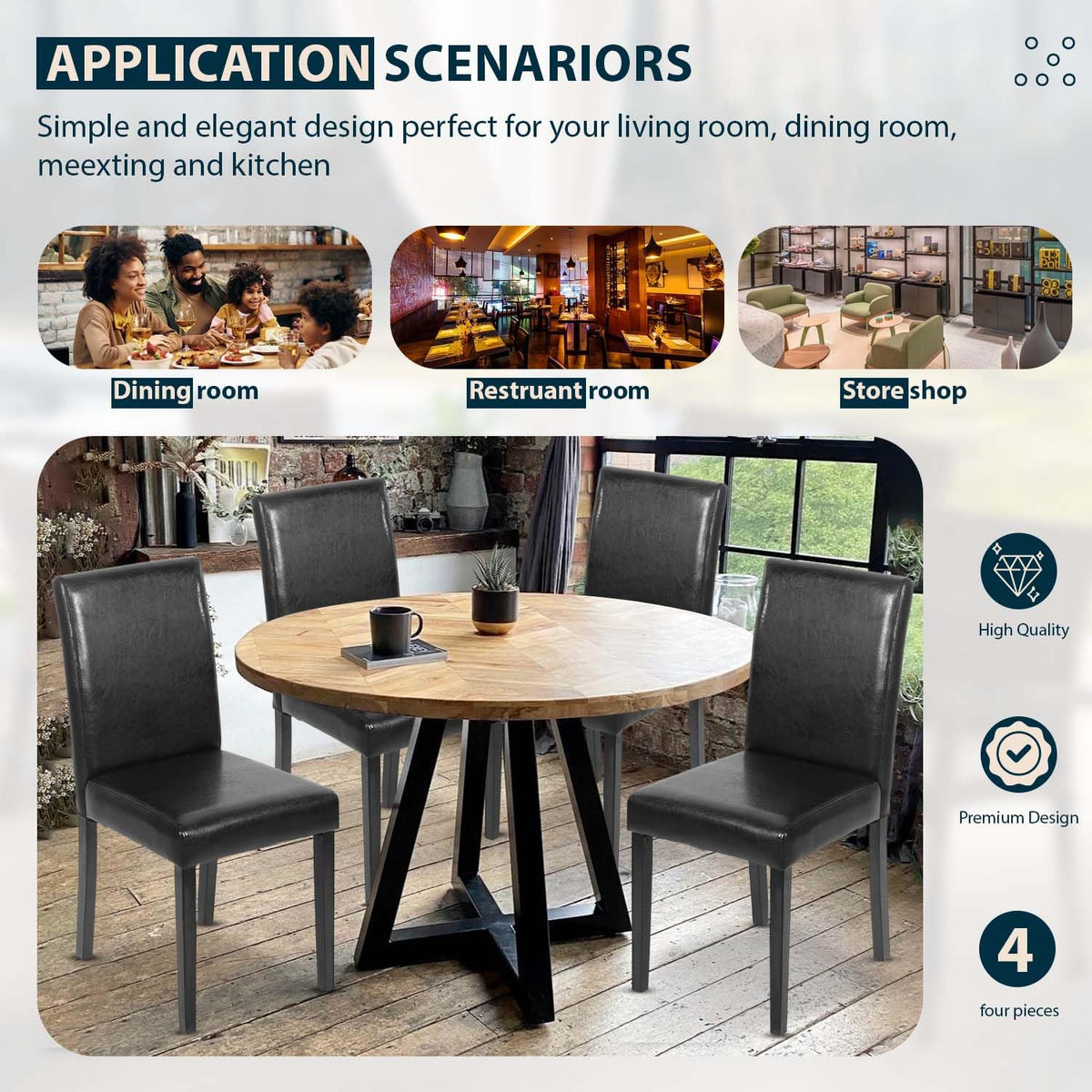Black PU Leather Set of 4 Dining Chairs G129850