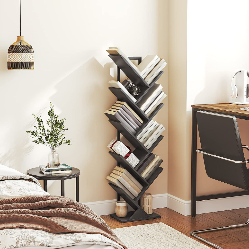 Black 9-Tier Wood Tree Bookshelf O188