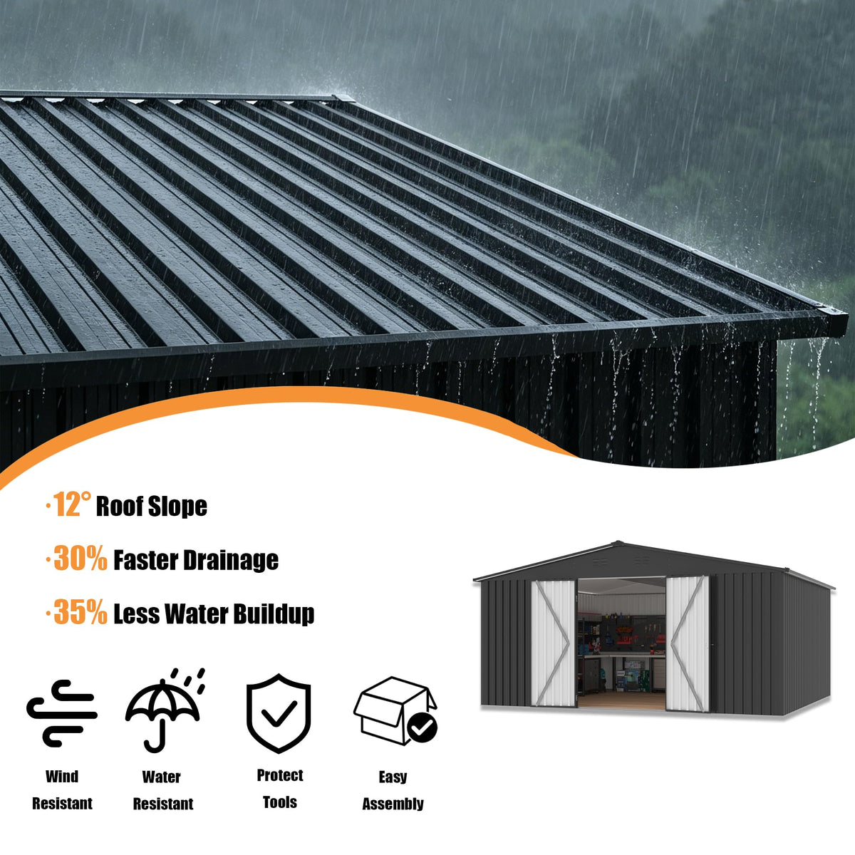 14x12 FT Metal Outdoor Storage Shed with Lockable Door B52393