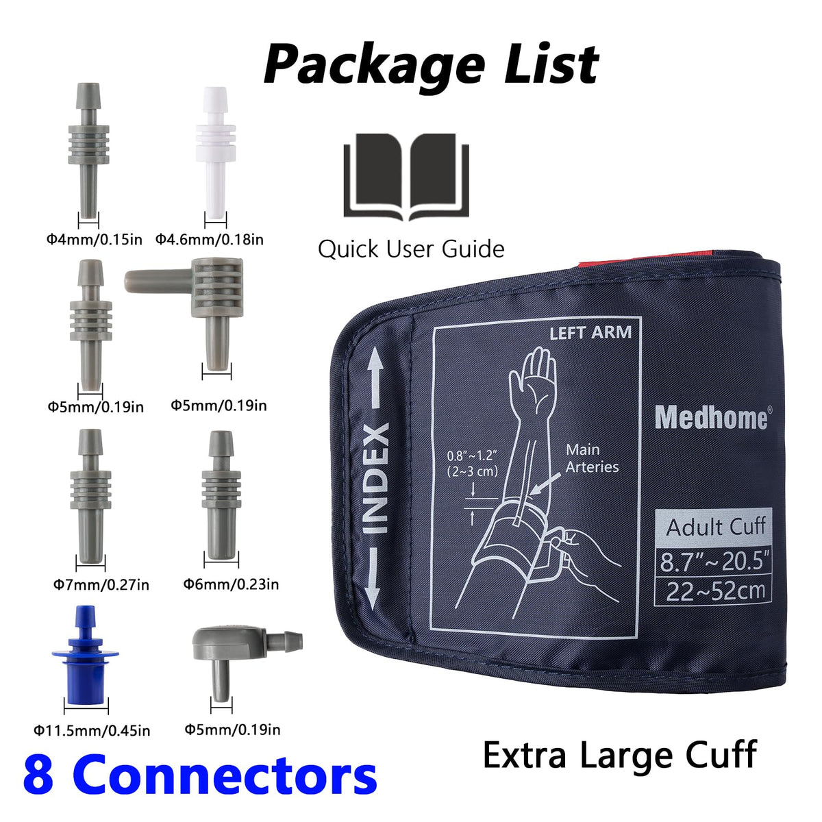 Extra Large Blood Pressure Cuff Upper Arm 8.7"-20.5" Replacement Cuff with 8 Connectors V88474