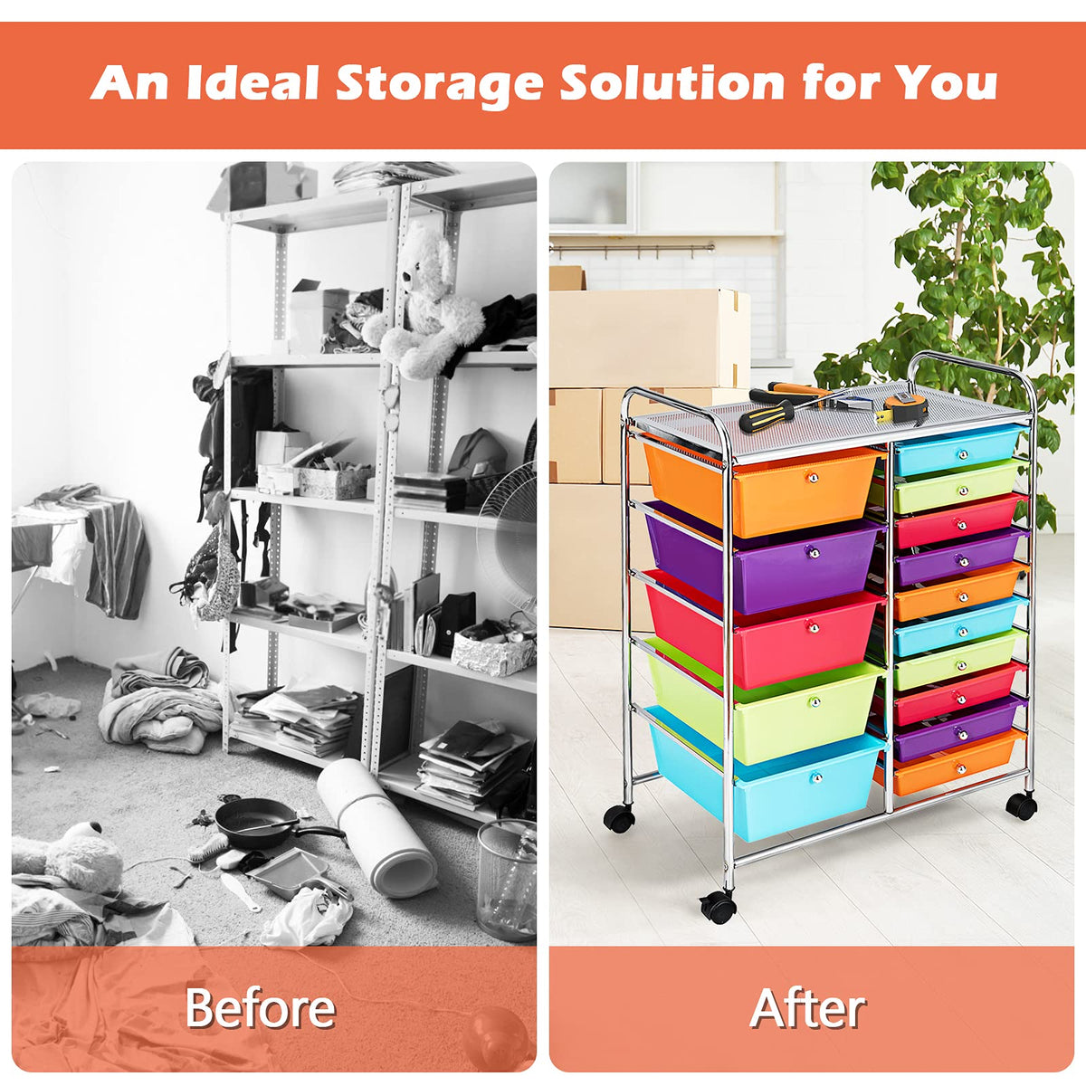 15 Drawer Rolling Storage Cart with 4 Wheels Z2147