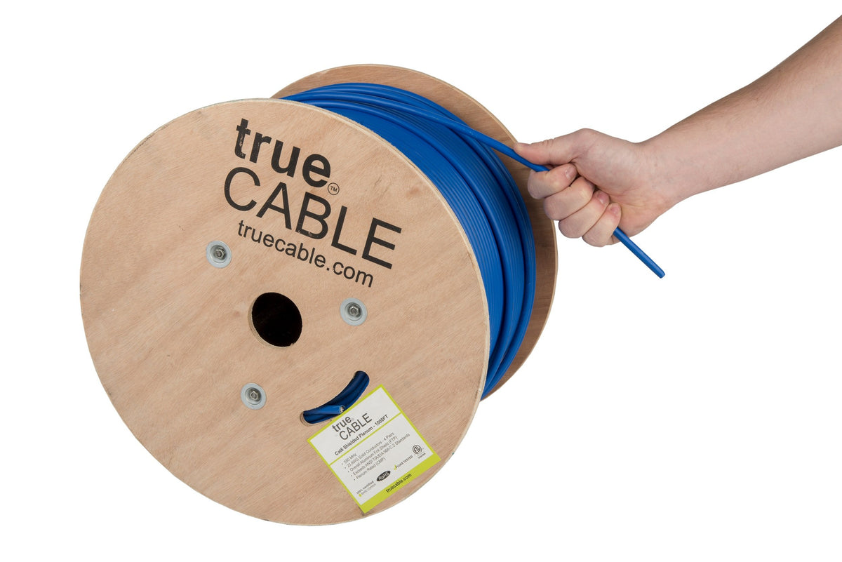 Cat6 Plenum Shielded 1000ft Blue 23AWG Solid Bare Copper Ethernet Cable A92594