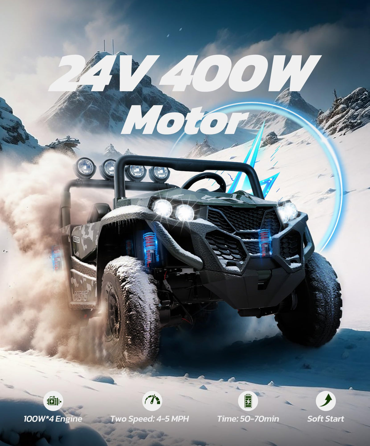 2 Seater 24V Battery Powered Ride on Car with Remote Control, Camouflage Green F240