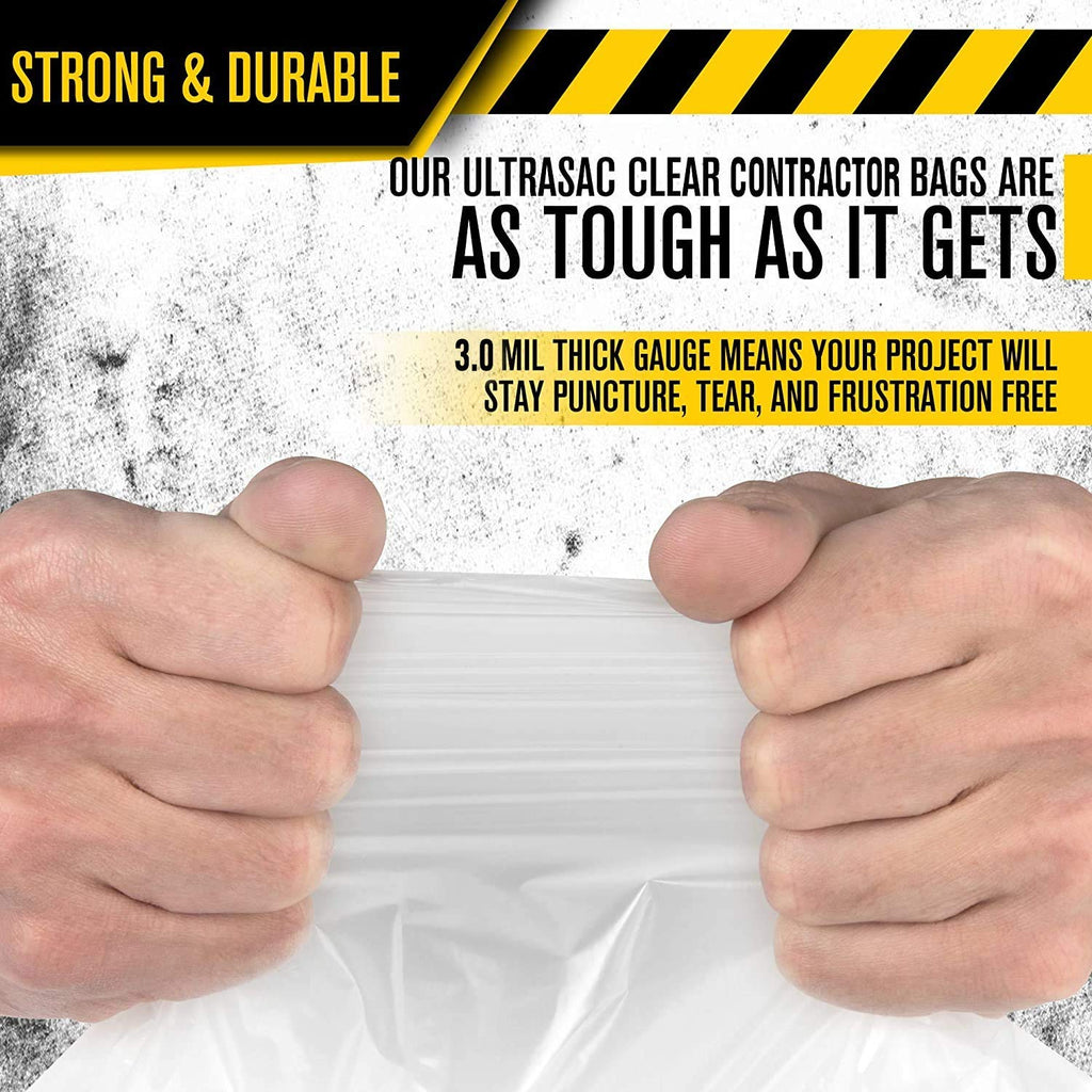 45 Gallon Clear Heavy Duty Trash Bags 3.0 MIL 20 Bags D8563