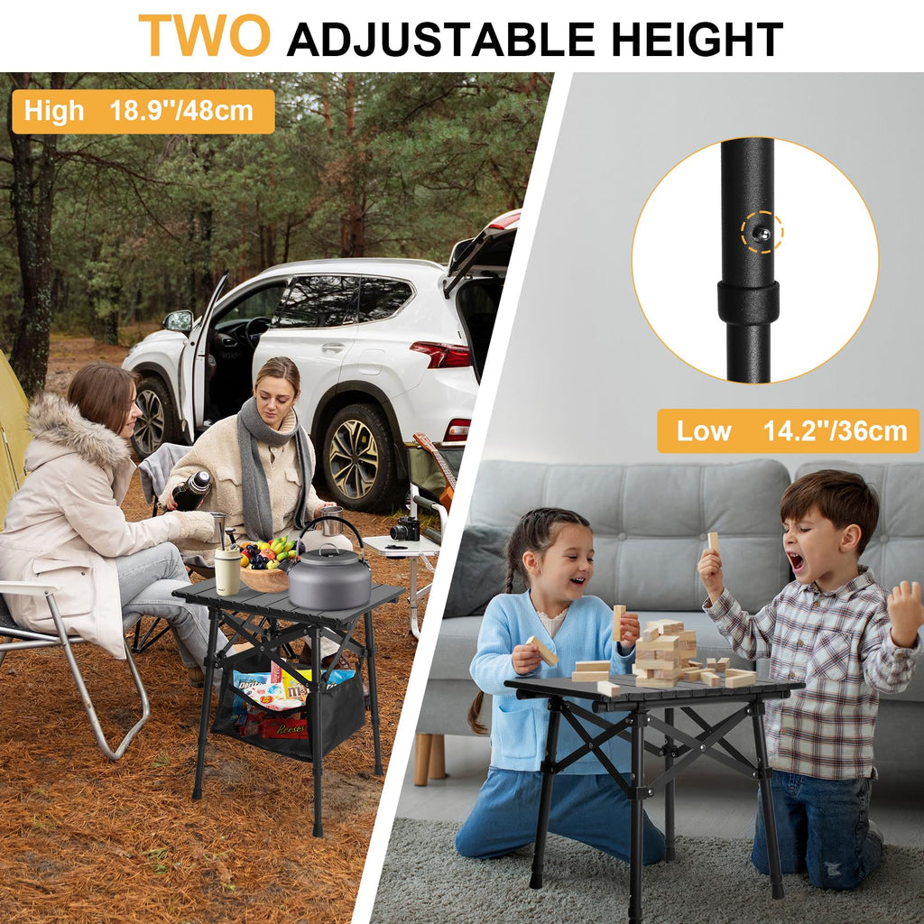 Folding Camping Side Table, Adjustable Height Q404