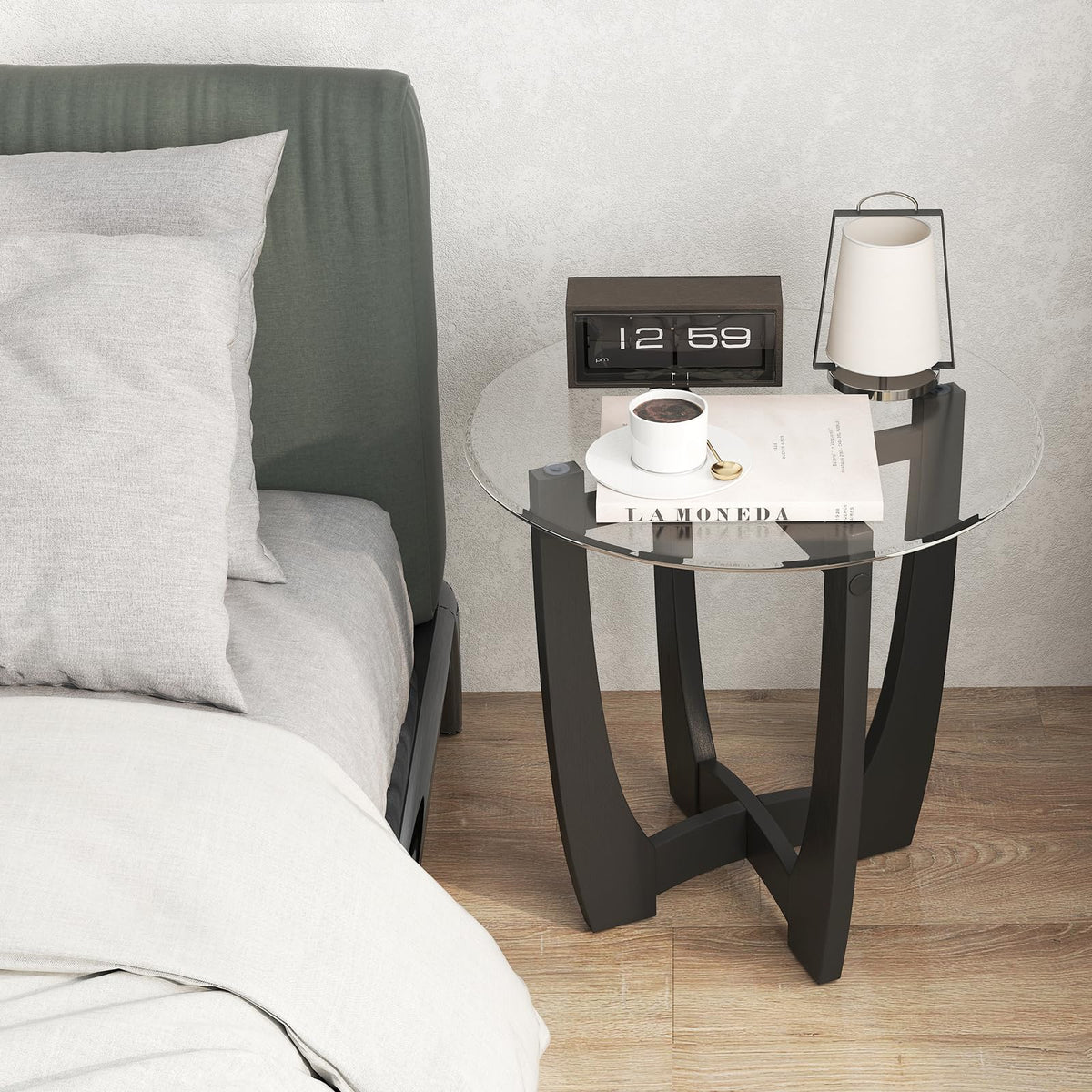 Glass Round End Table Set of 2, 23.5" Black Y908