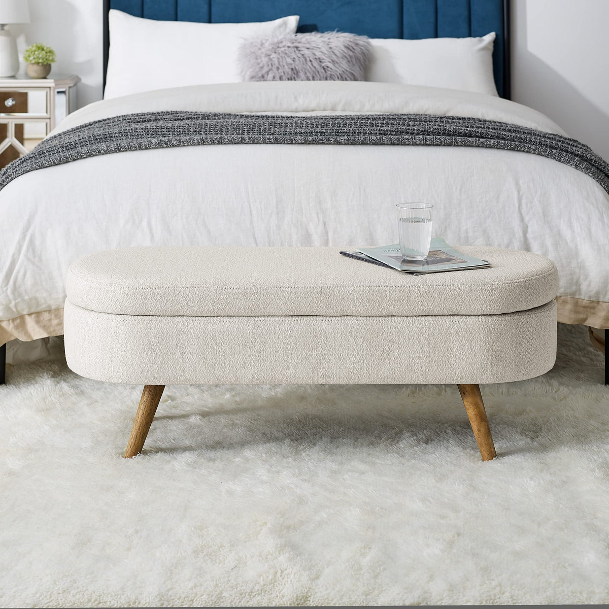 Oval Storage Bench with Rubber Wood Legs T918