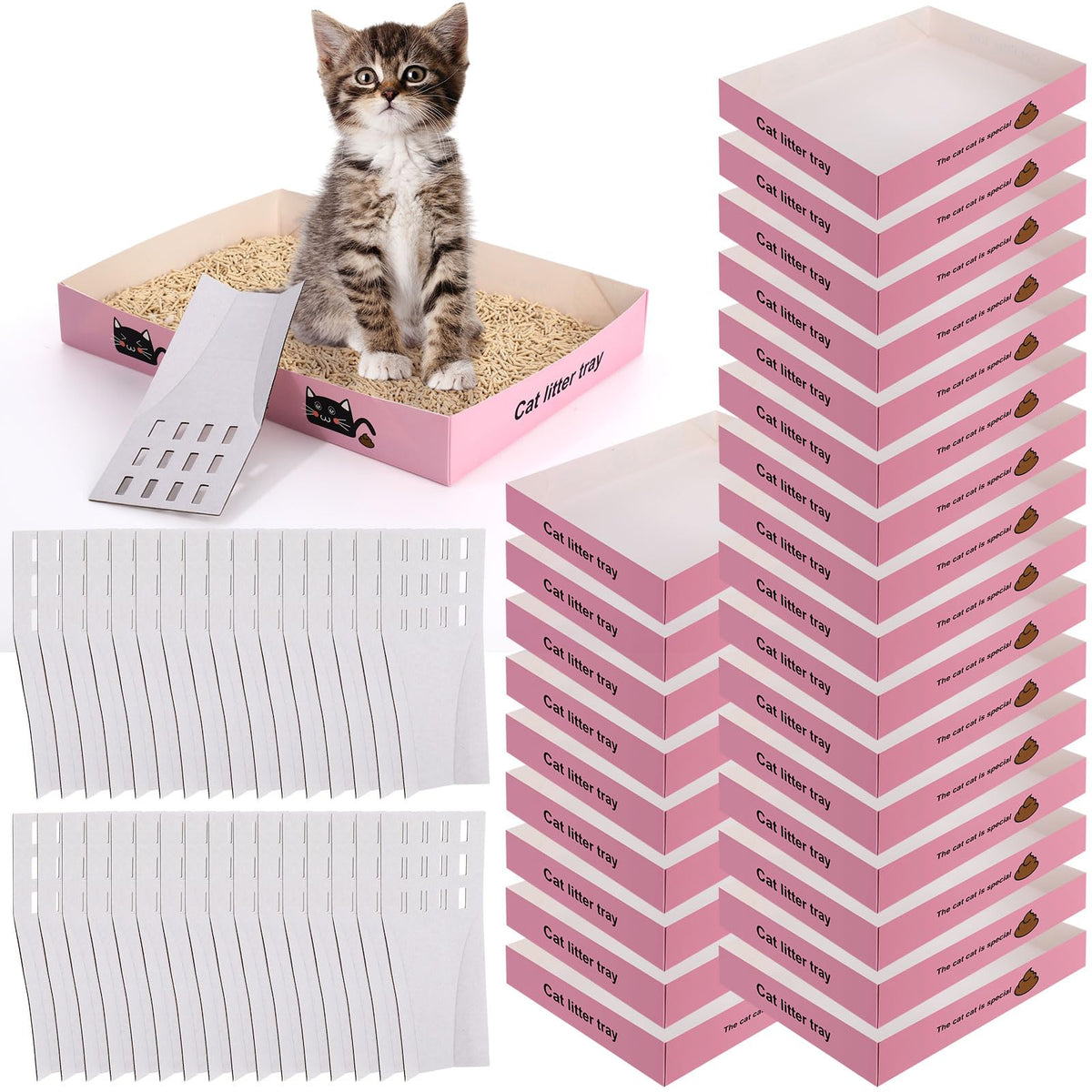 60 Pcs Disposable Cat Litter Boxes with Scoops Q266