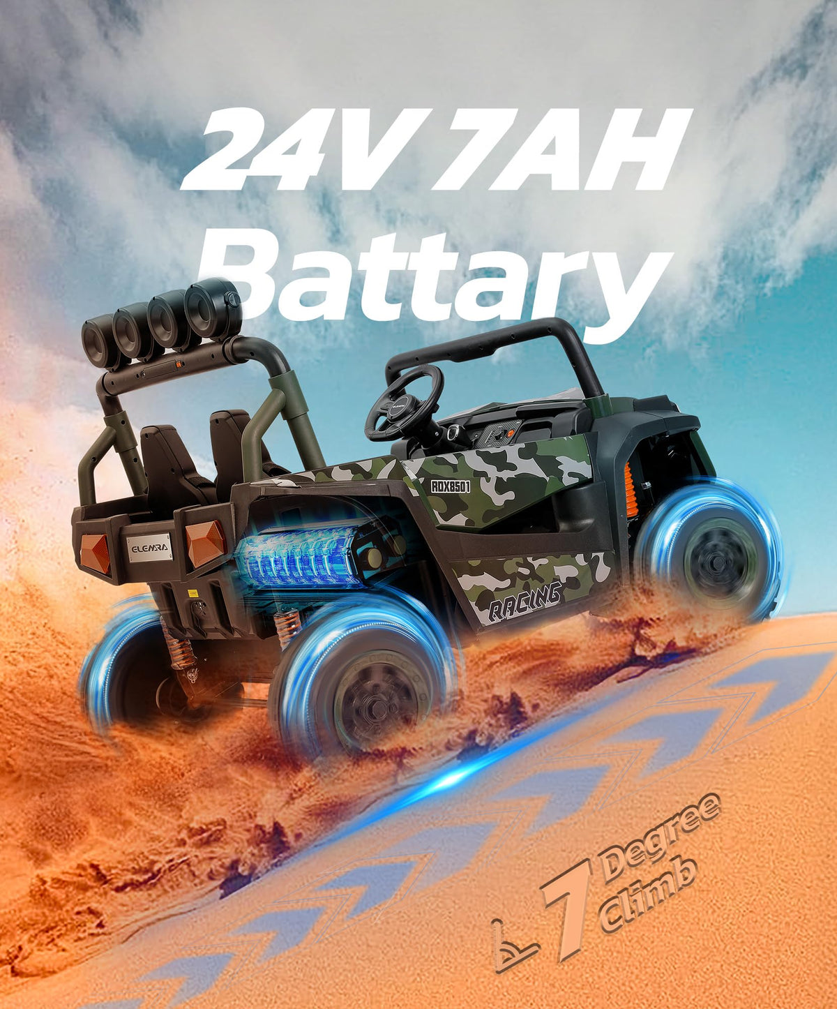 2 Seater 24V Battery Powered Ride on Car with Remote Control, Camouflage Green F240