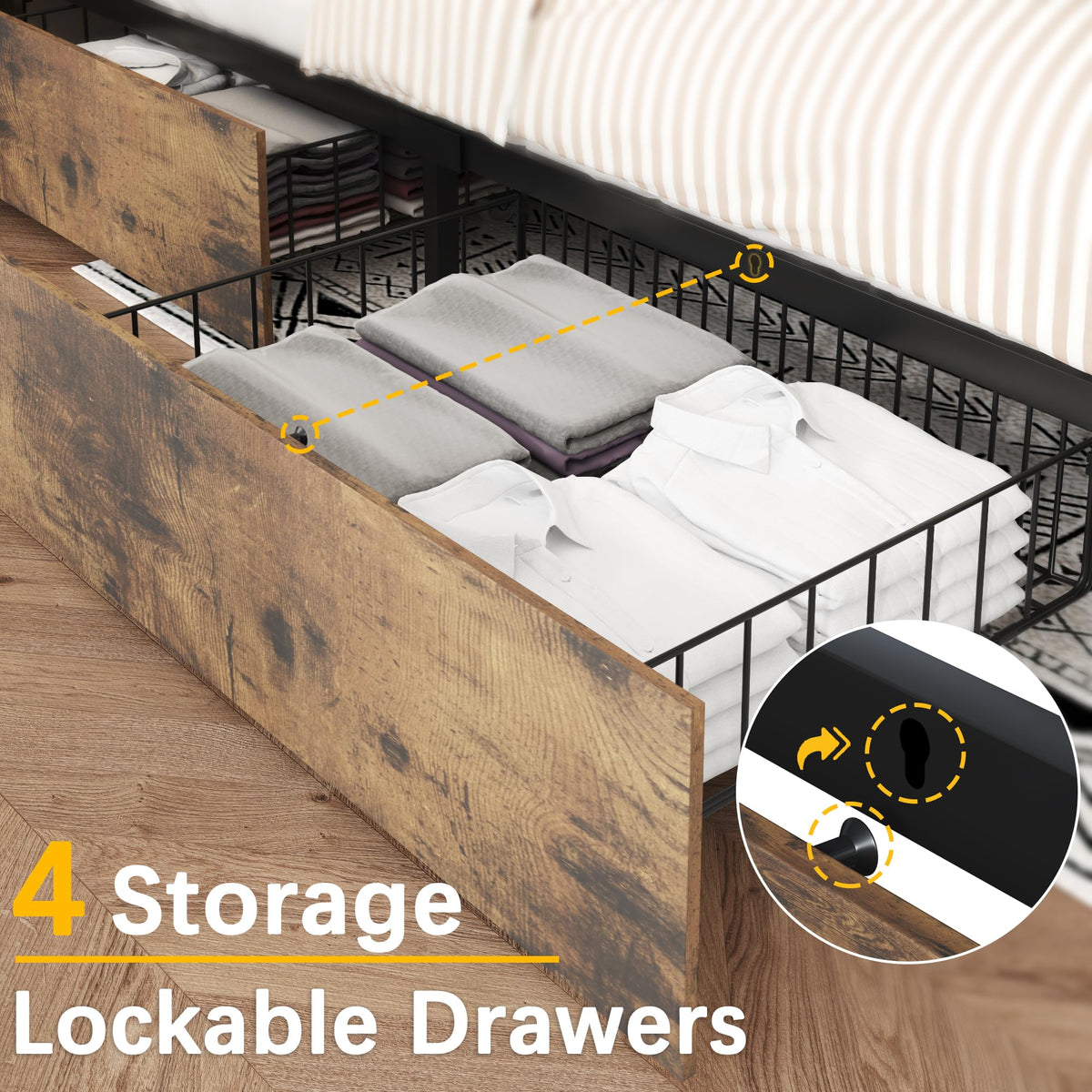Queen Bed Frame with Storage Drawers and Charging Station K602159
