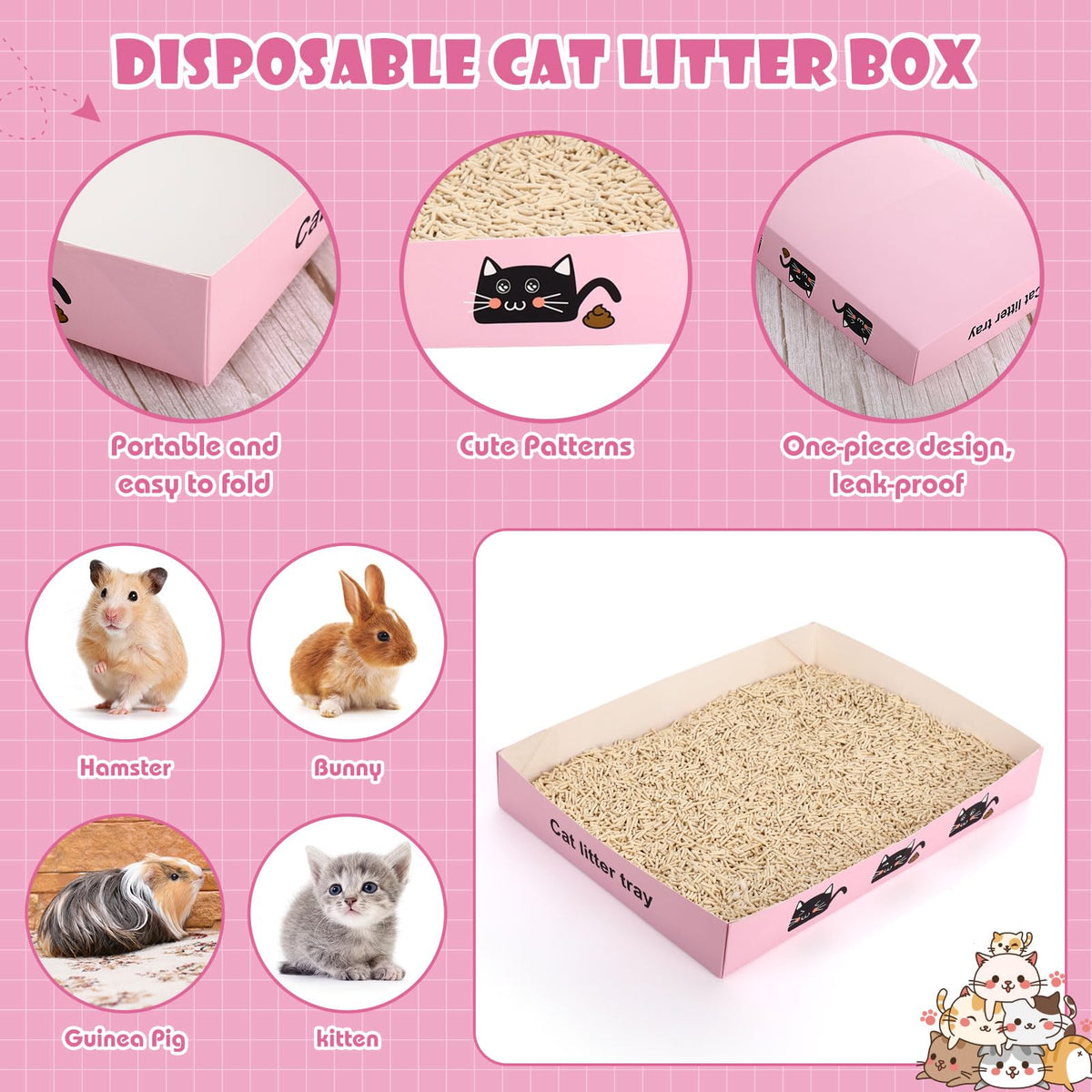 60 Pcs Disposable Cat Litter Boxes with Scoops Q266