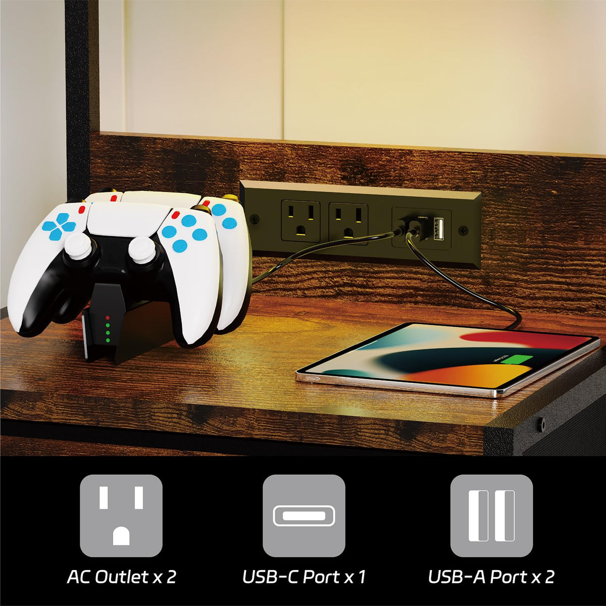 LED Nightstand with Charging Station 3 Fabric Drawers Z141446