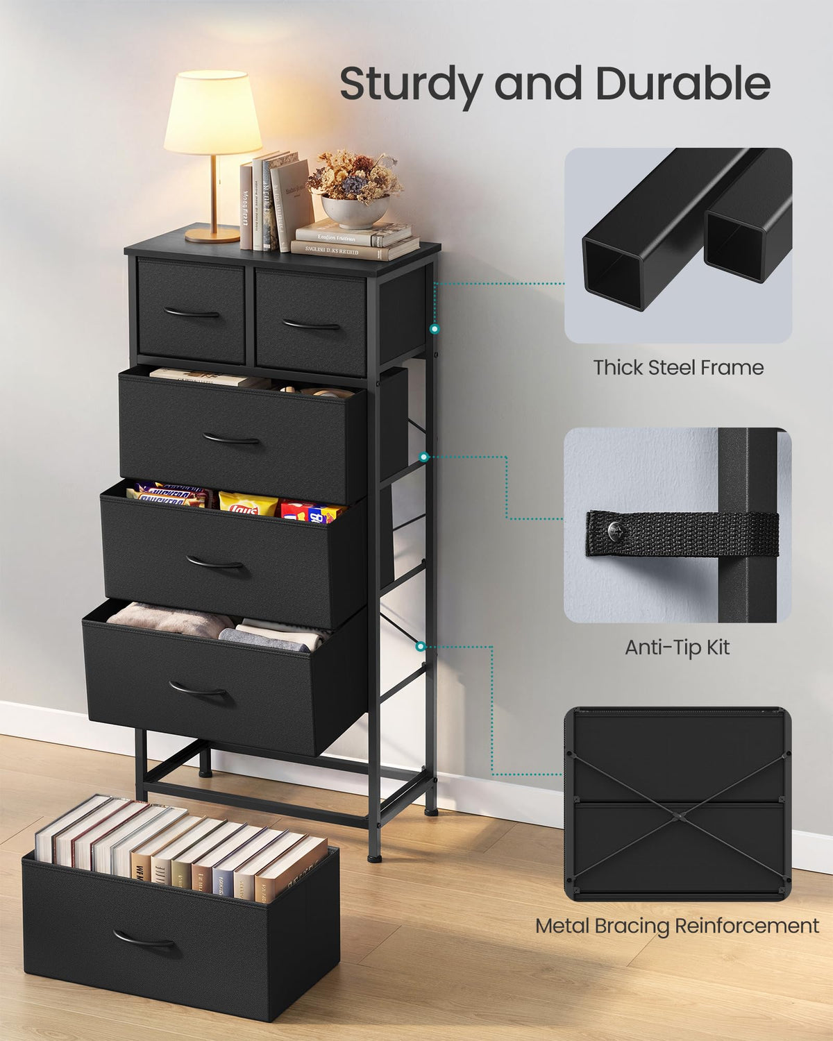 Tall Dresser with 6 Fabric Drawers C7411