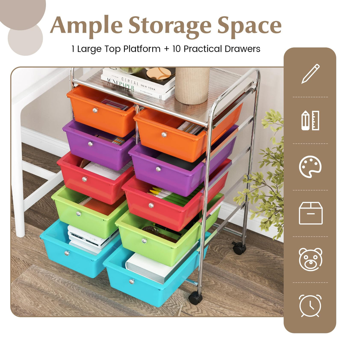10 Drawer Rolling Storage Cart L1492