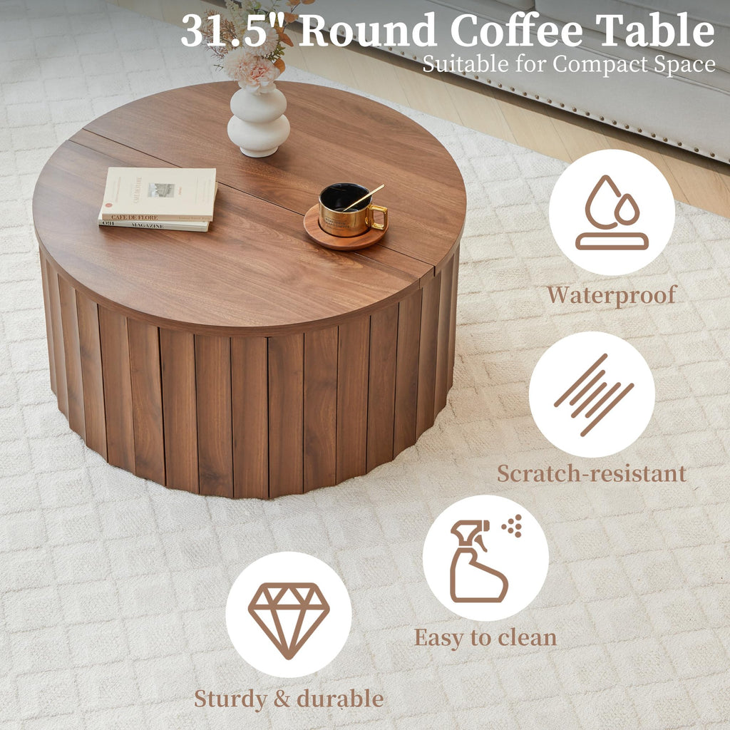 Fluted Round Lift Top Coffee Table with Storage Y103