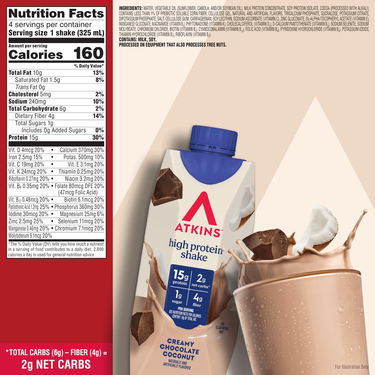 Creamy Chocolate Coconut Protein Shake, 15g Protein, 12 Count K606115