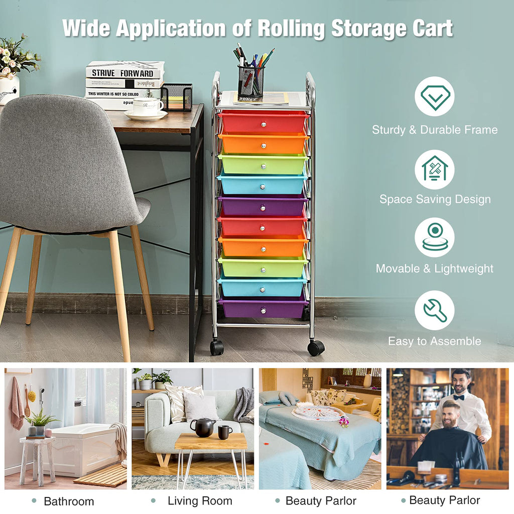 10 Drawer Multicolor Alloy Steel Storage Cart W462137