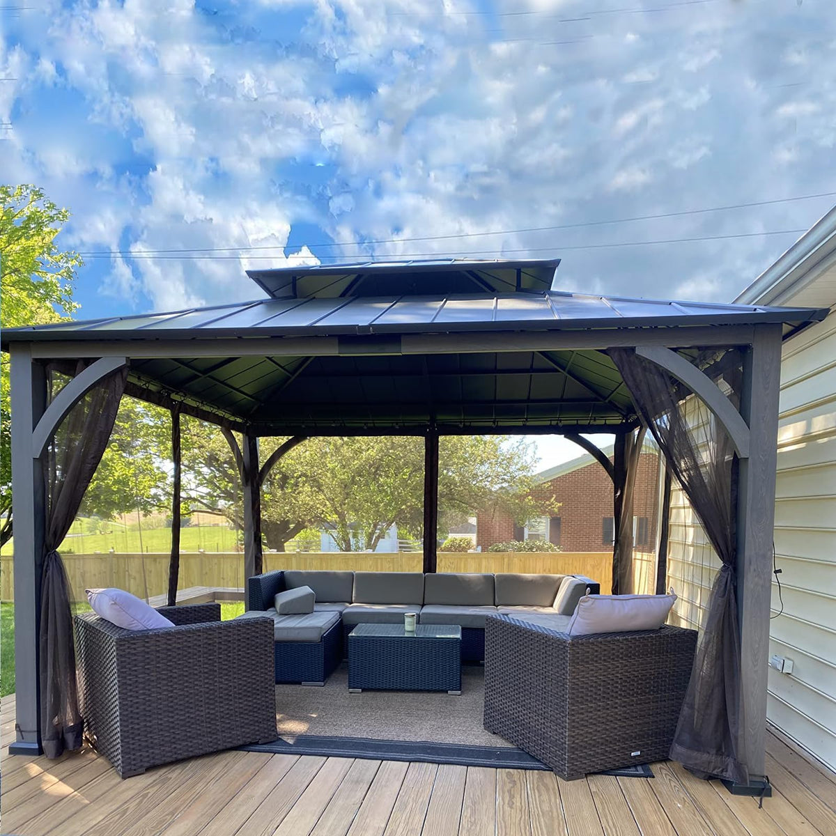 12' x 14' 4-Panel Gazebo Mosquito Netting with Zippers, Black E641