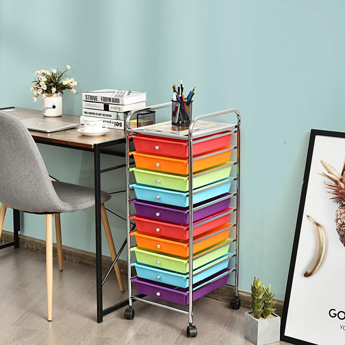 10 Drawer Multicolor Alloy Steel Storage Cart W462137