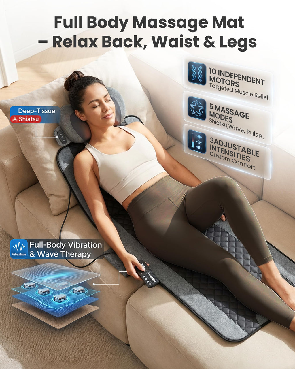 Full Body Vibration Massage Mat with Shiatsu Neck Pillow D27729