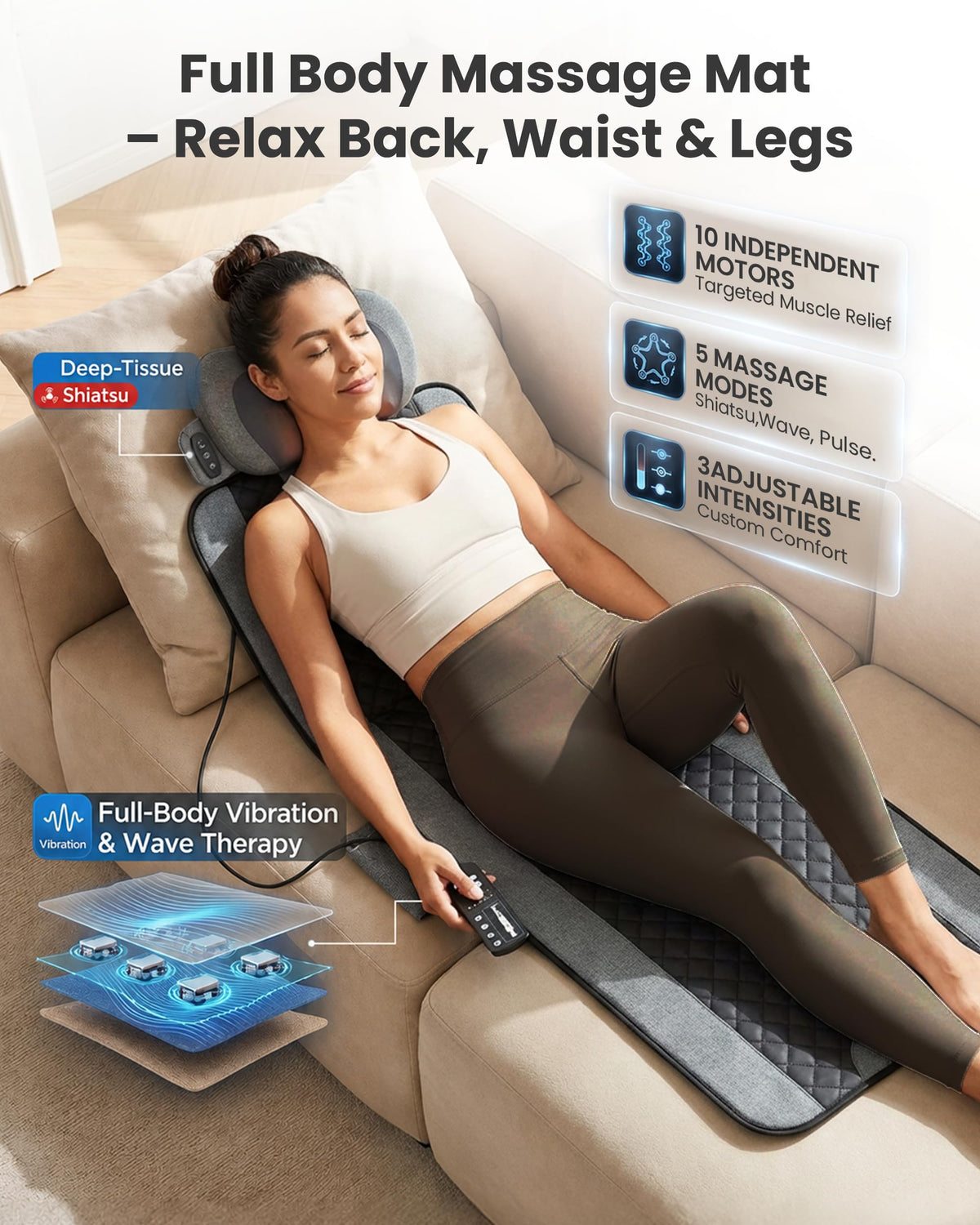 Full Body Vibration Massage Mat with Shiatsu Neck Pillow D27729