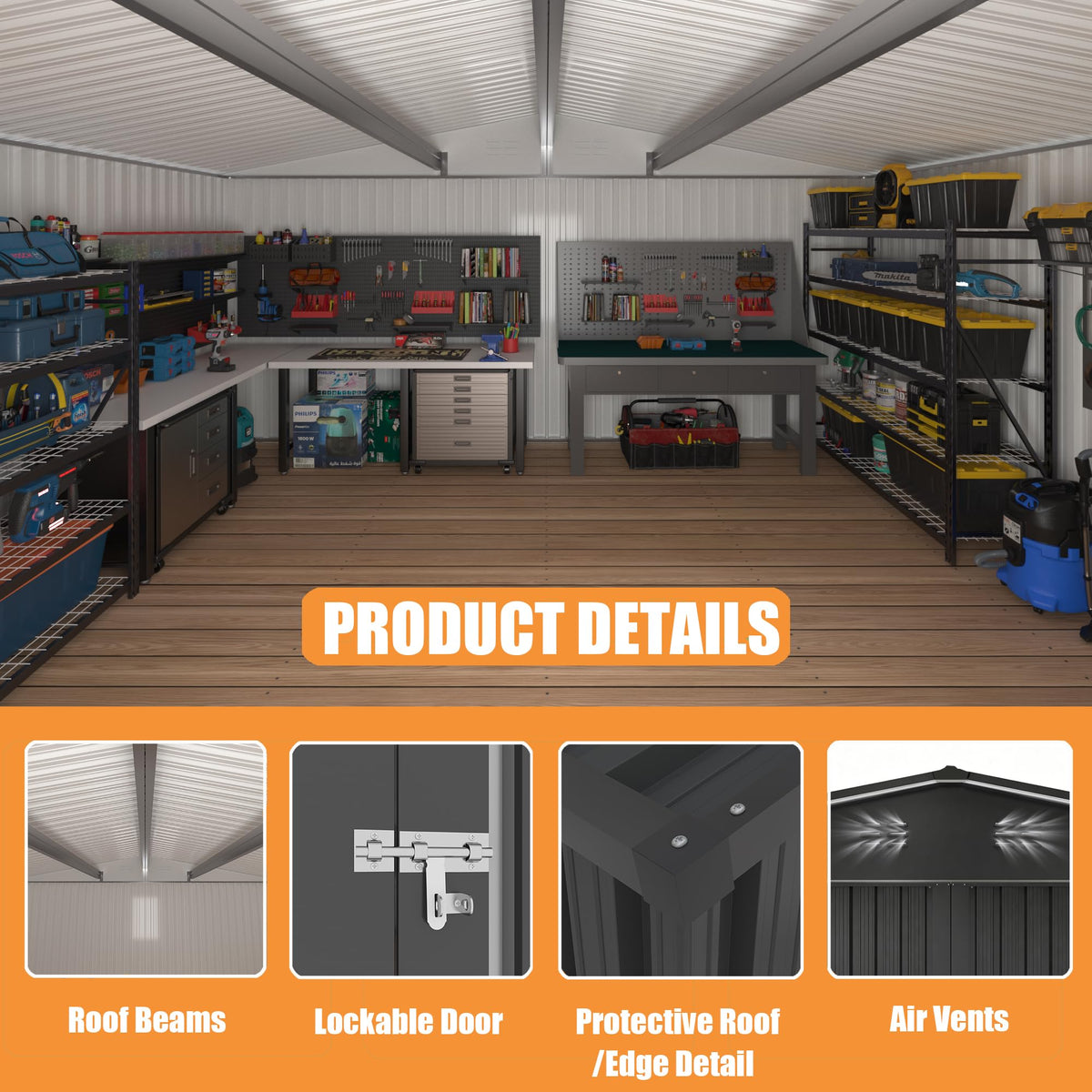 14x12 FT Metal Outdoor Storage Shed with Lockable Door B52393