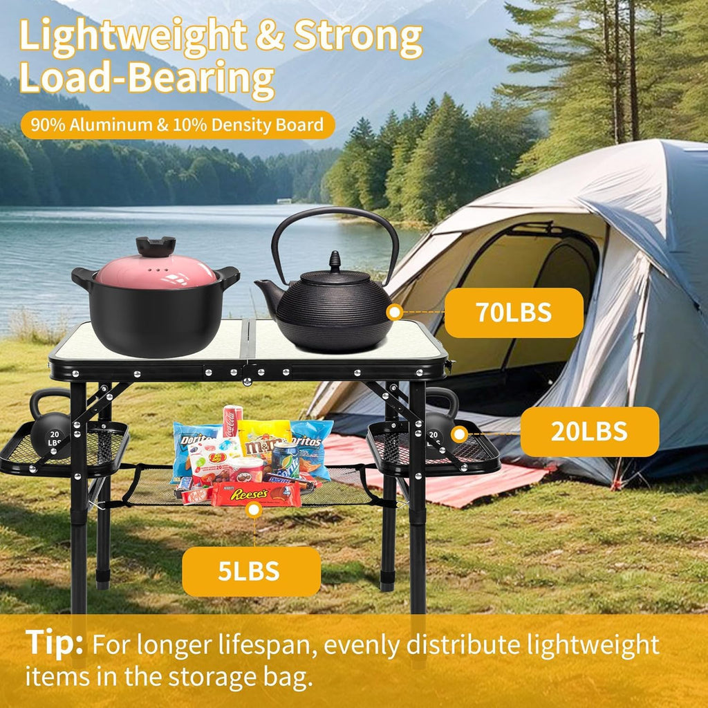 Folding Aluminum Camping Table 3-Height Adjustable with Carry Handle M4485