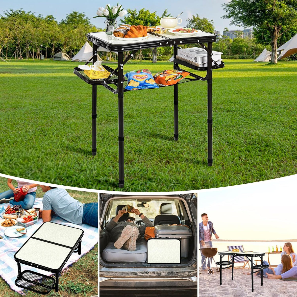 Folding Aluminum Camping Table 3-Height Adjustable with Carry Handle M4485