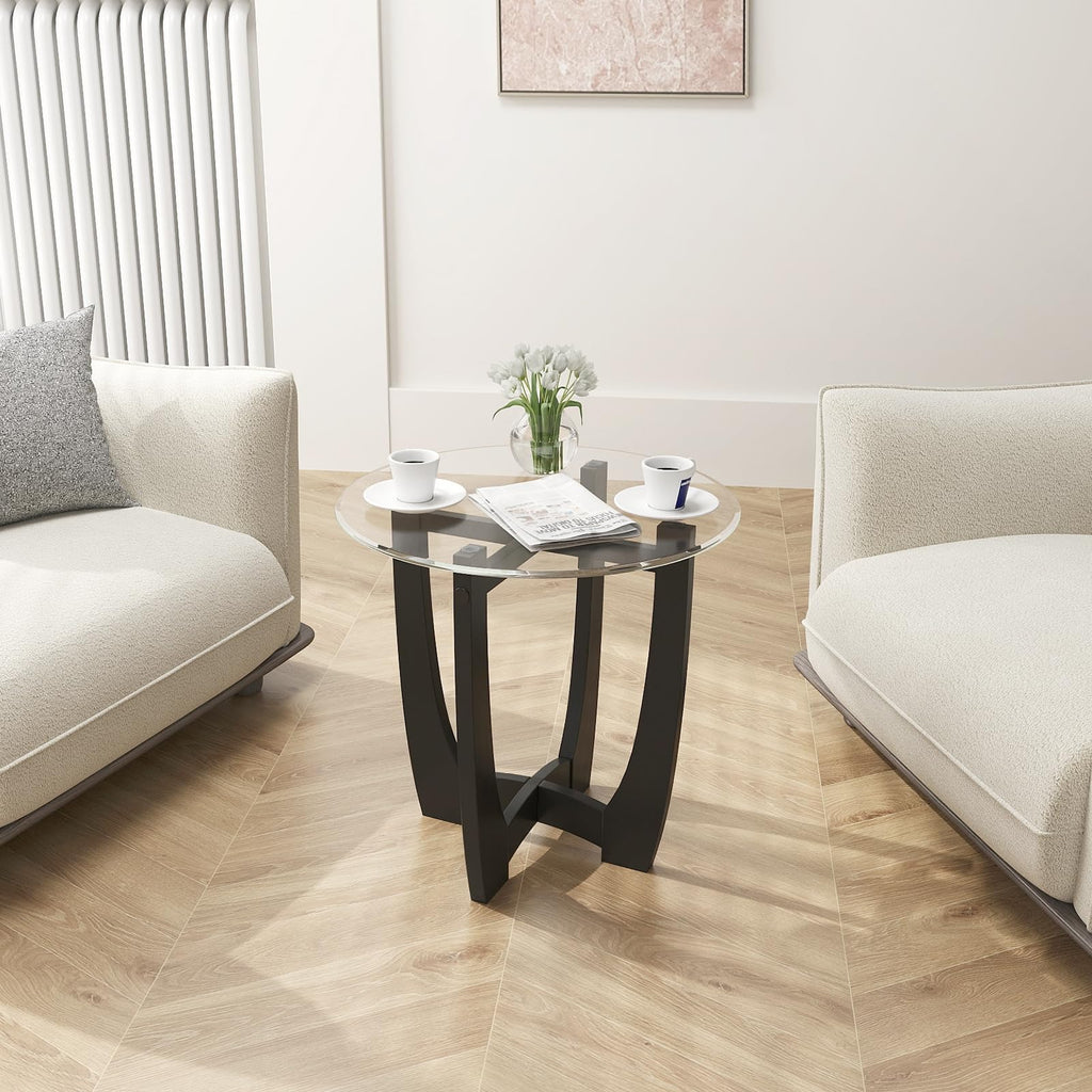 Glass Round End Table Set of 2, 23.5" Black Y908