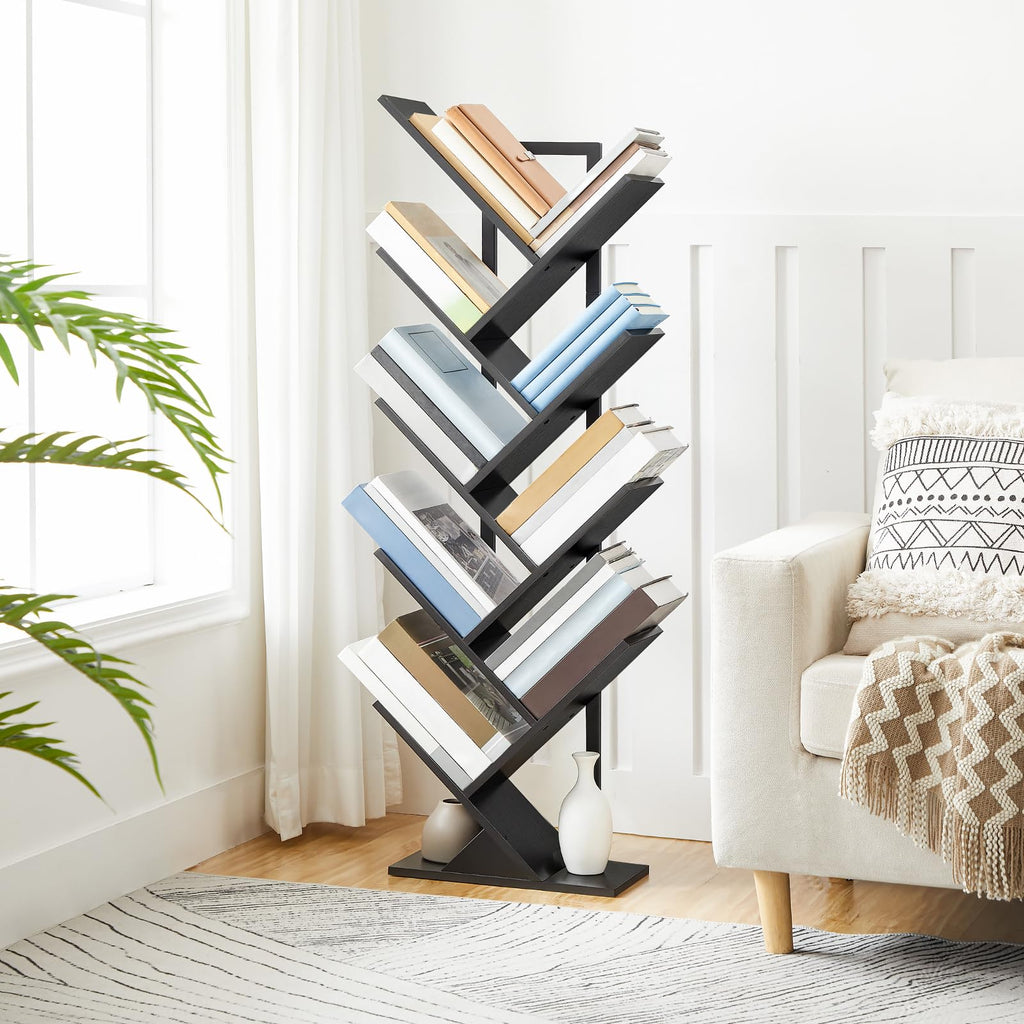Black 9-Tier Wood Tree Bookshelf O188