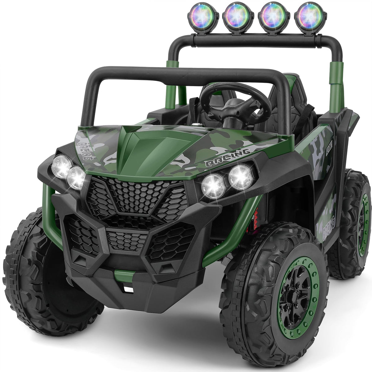 2 Seater 24V Battery Powered Ride on Car with Remote Control, Camouflage Green F240