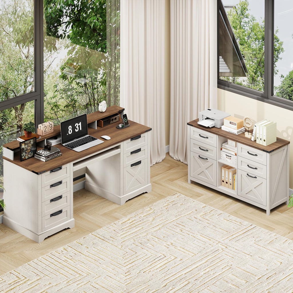 White and Brown 6 Drawer File Cabinet Y64170