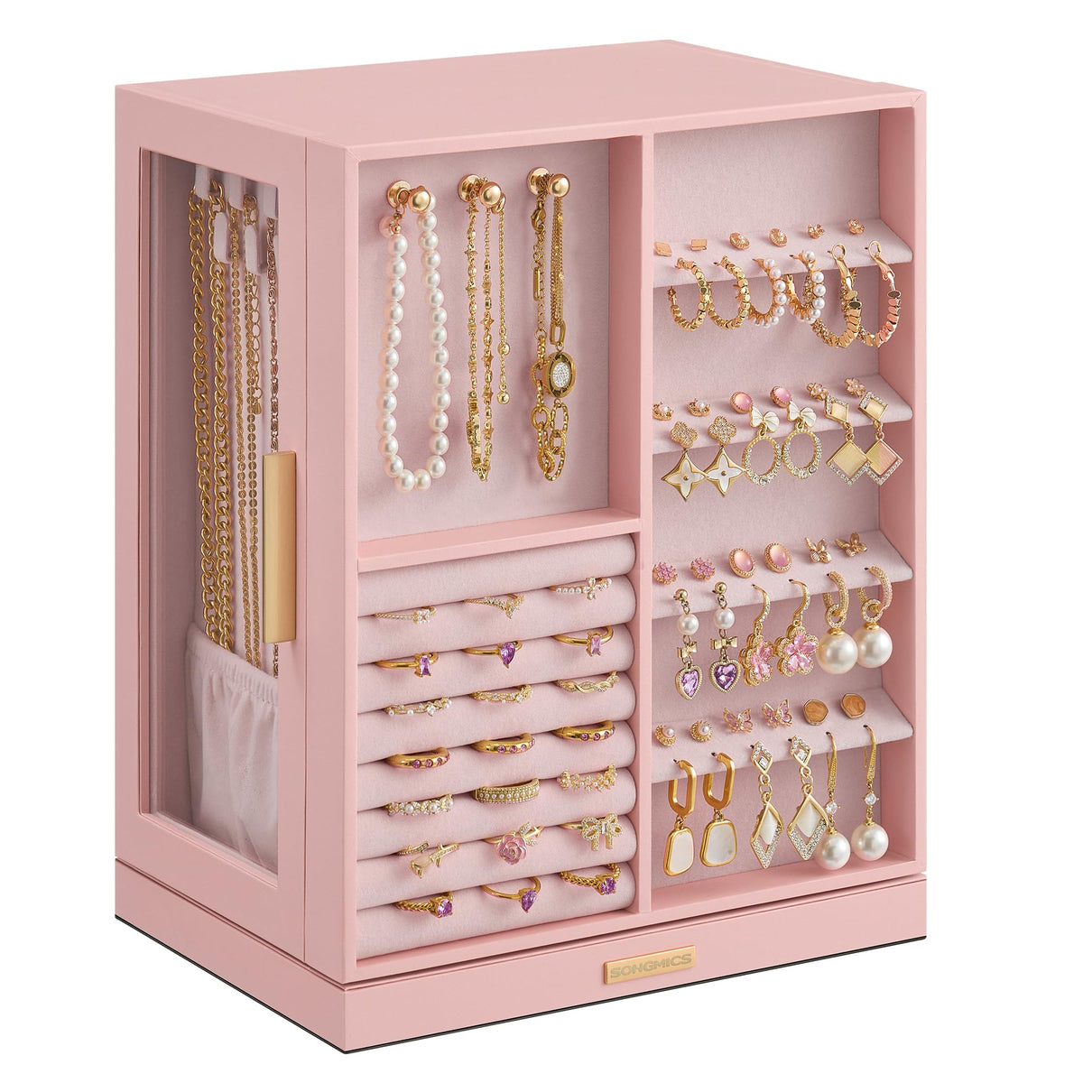 Jelly Pink 5 Drawers Rotating Jewelry Box Organizer X841876