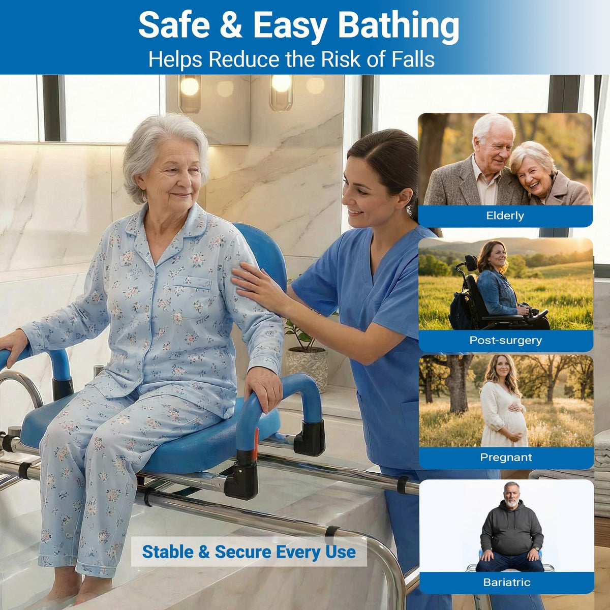 Sliding Shower Chair Tub Transfer Bench with 360° Swivel Seat K360888