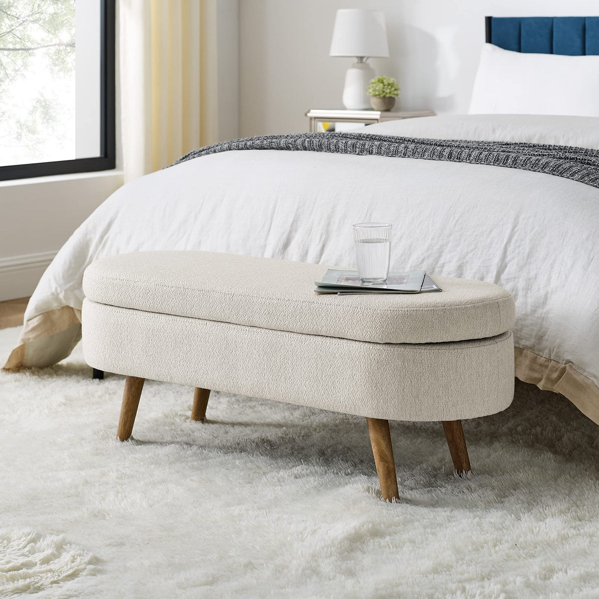 Oval Storage Bench with Rubber Wood Legs T918