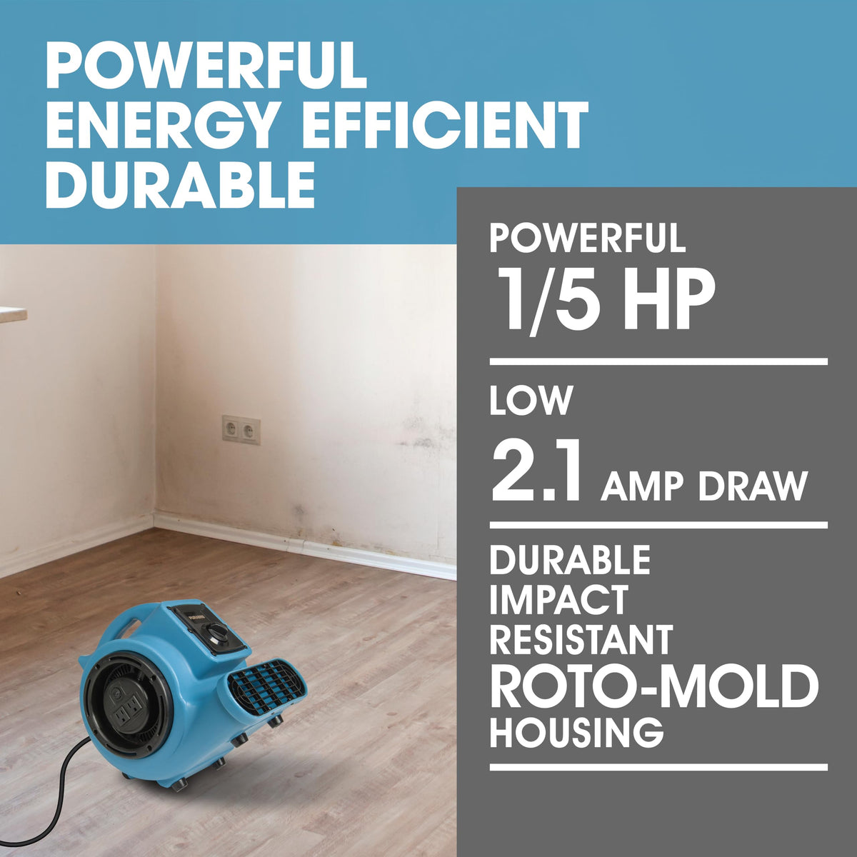 High-Velocity Air Mover Blower Fan 800 CFM 1/5 HP Blue U94583