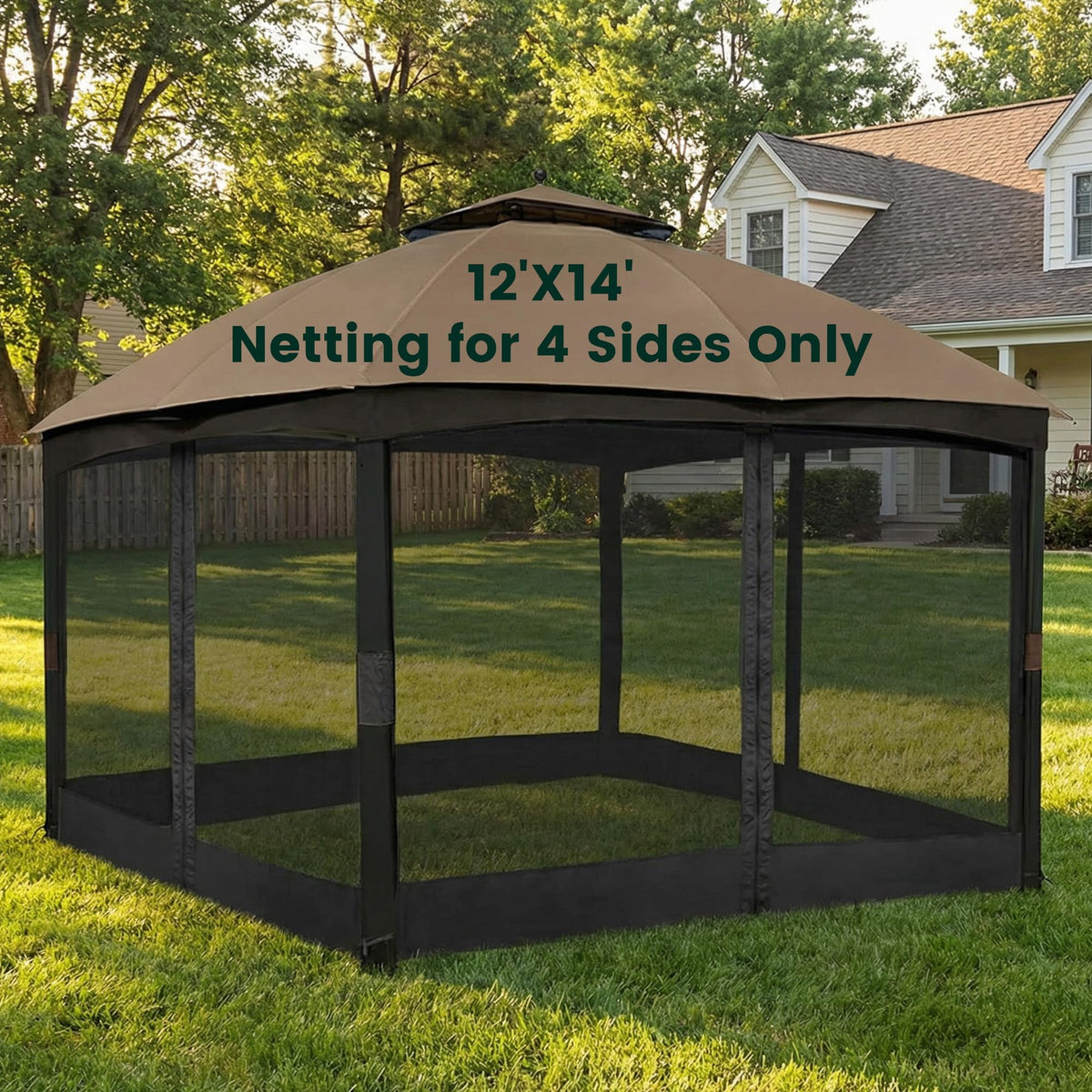 12' x 14' 4-Panel Gazebo Mosquito Netting with Zippers, Black E641
