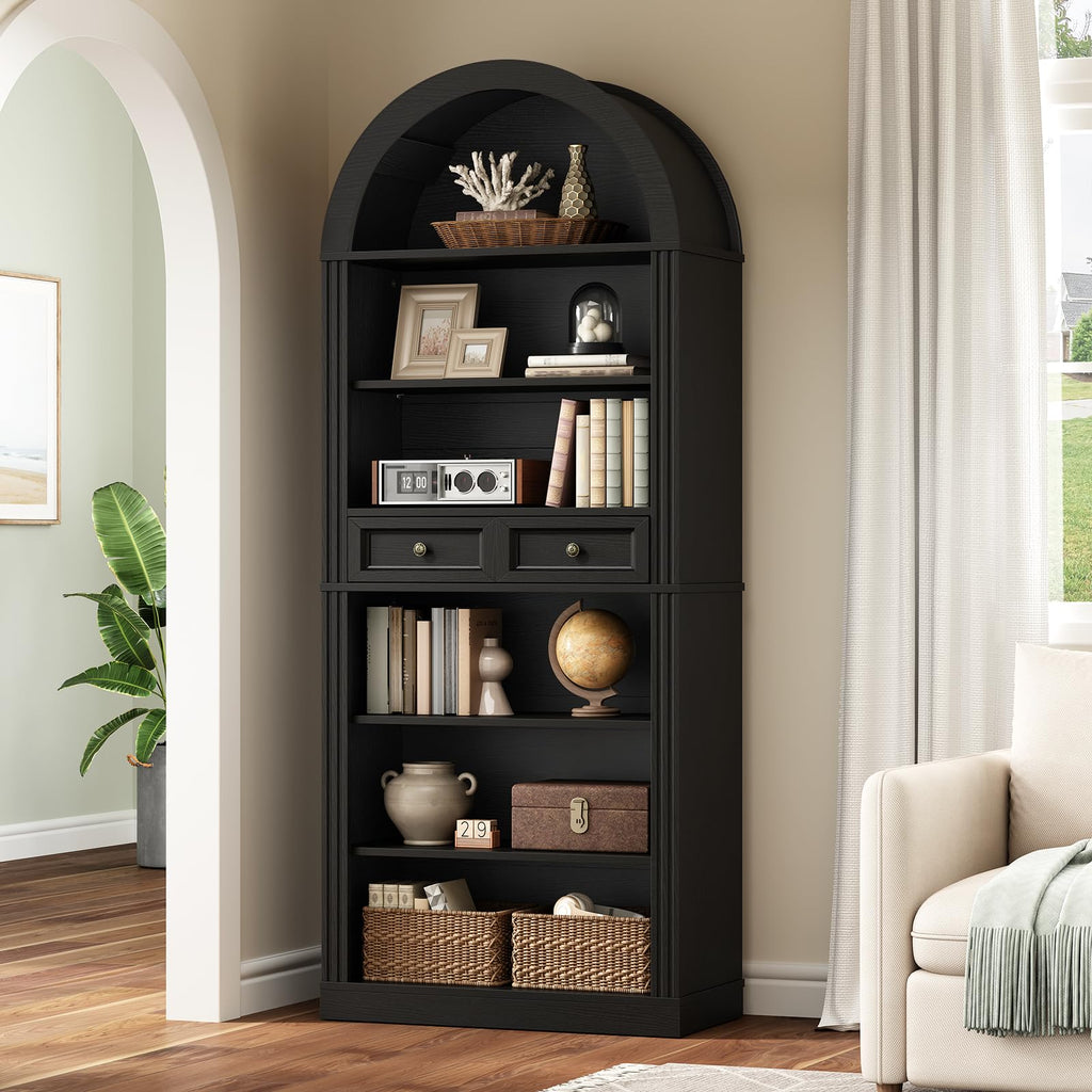 73" Tall Black 6-Tier Wood Bookshelf with Drawer C951121
