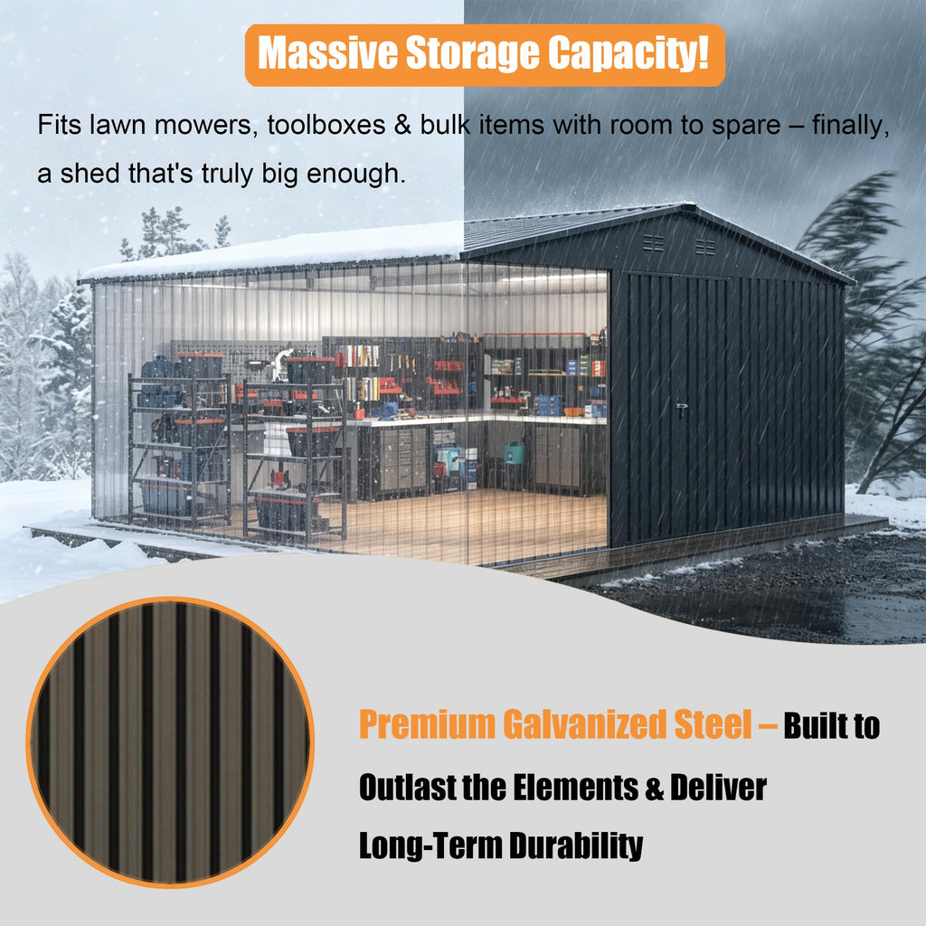 14x12 FT Metal Outdoor Storage Shed with Lockable Door B52393