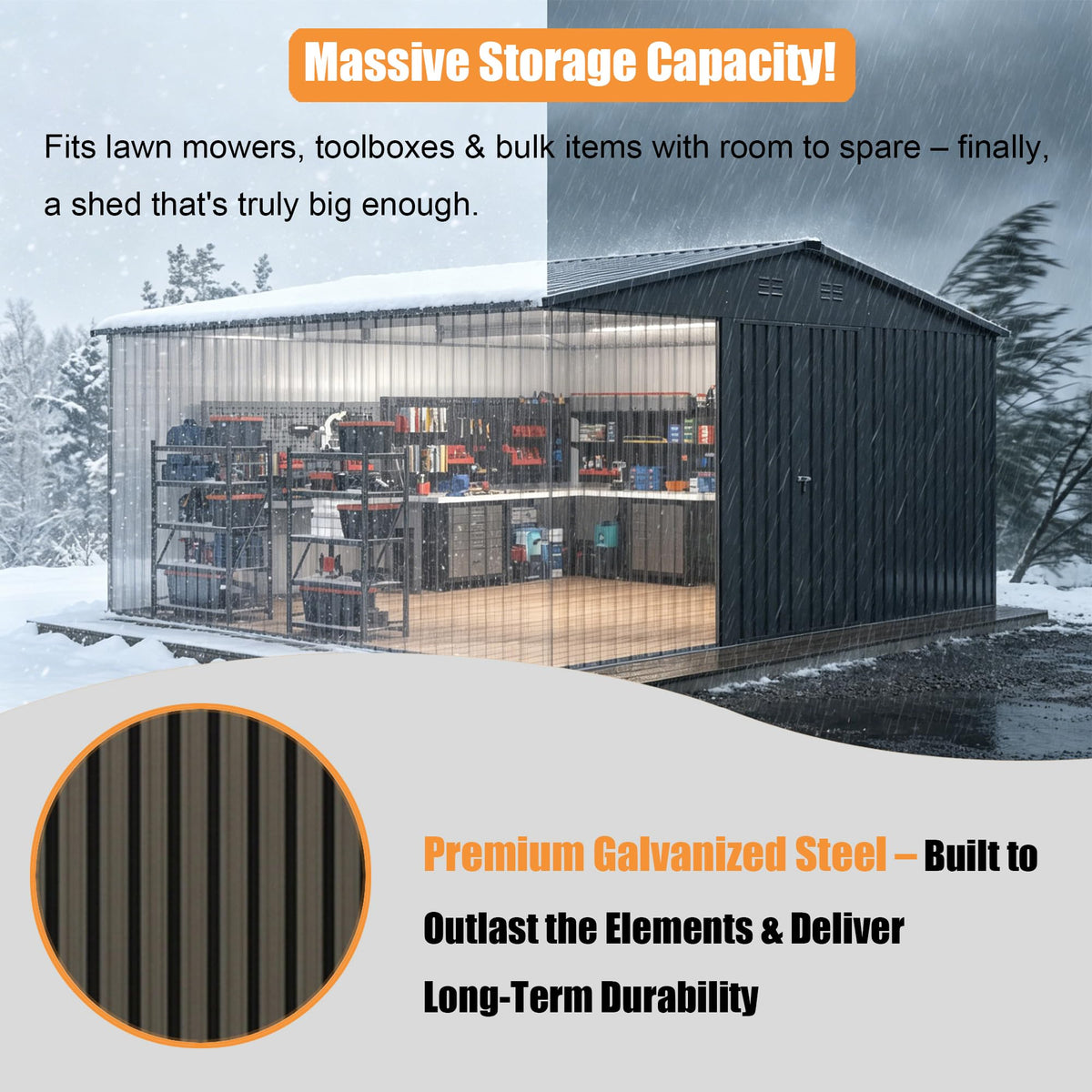 14x12 FT Metal Outdoor Storage Shed with Lockable Door B52393