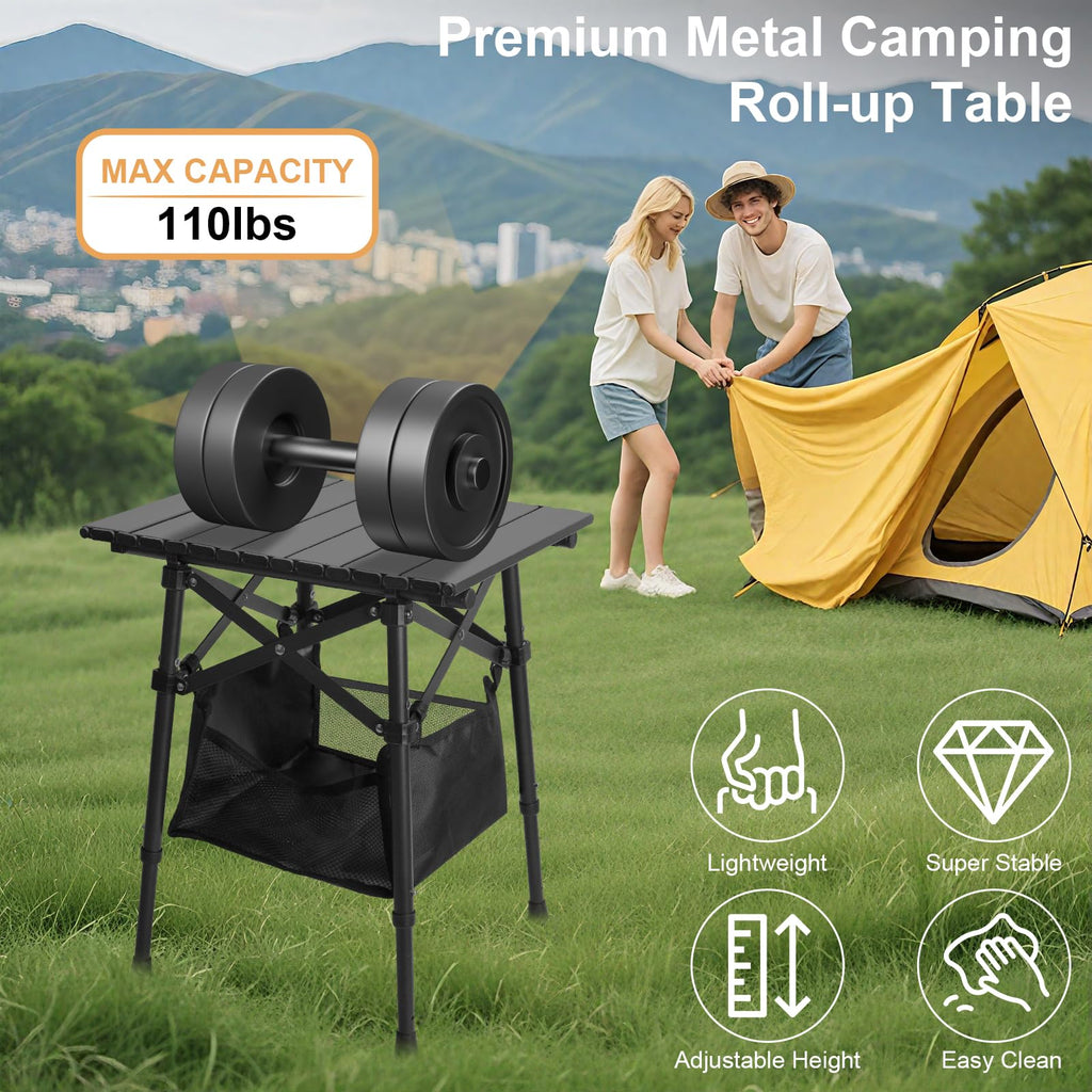 Folding Camping Side Table, Adjustable Height Q404
