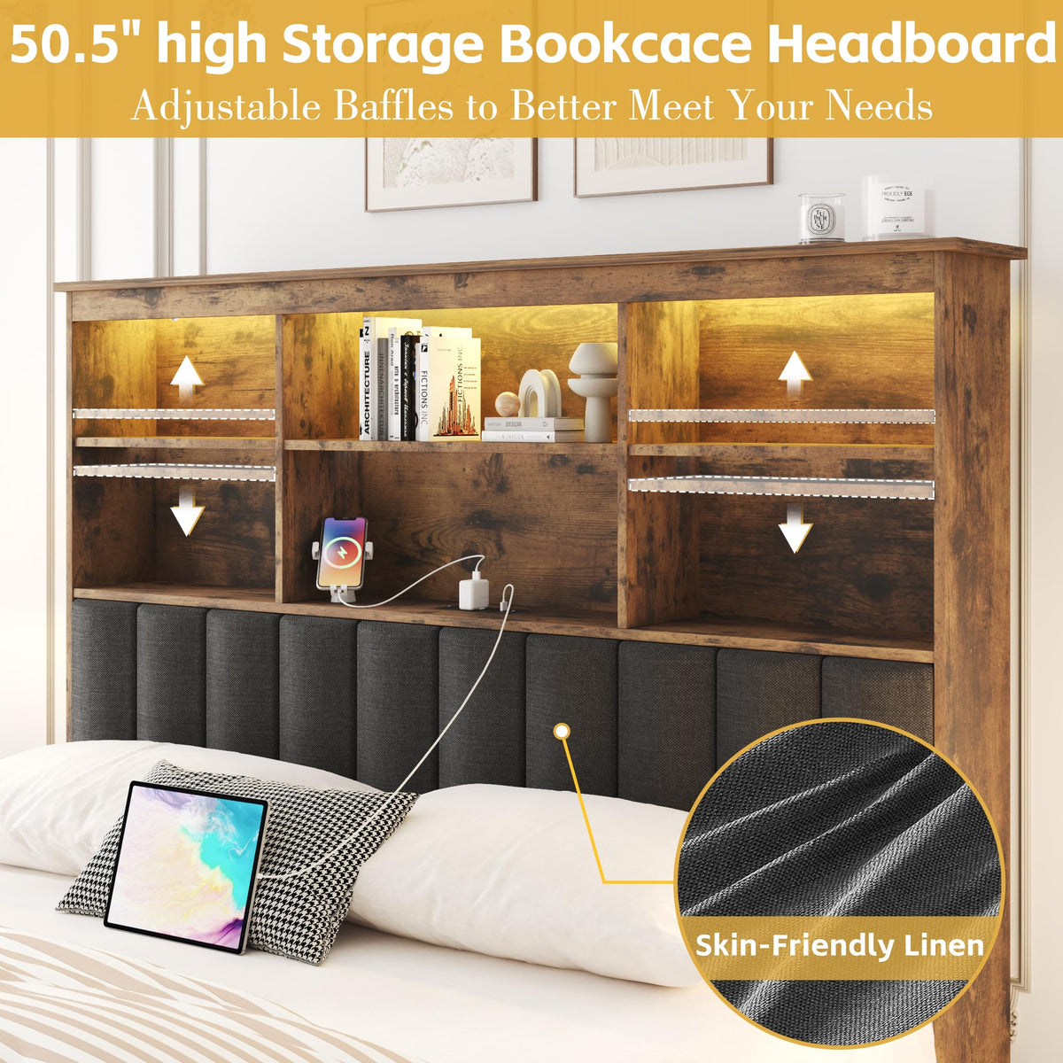 Queen Bed Frame with Storage Drawers and Charging Station K602159