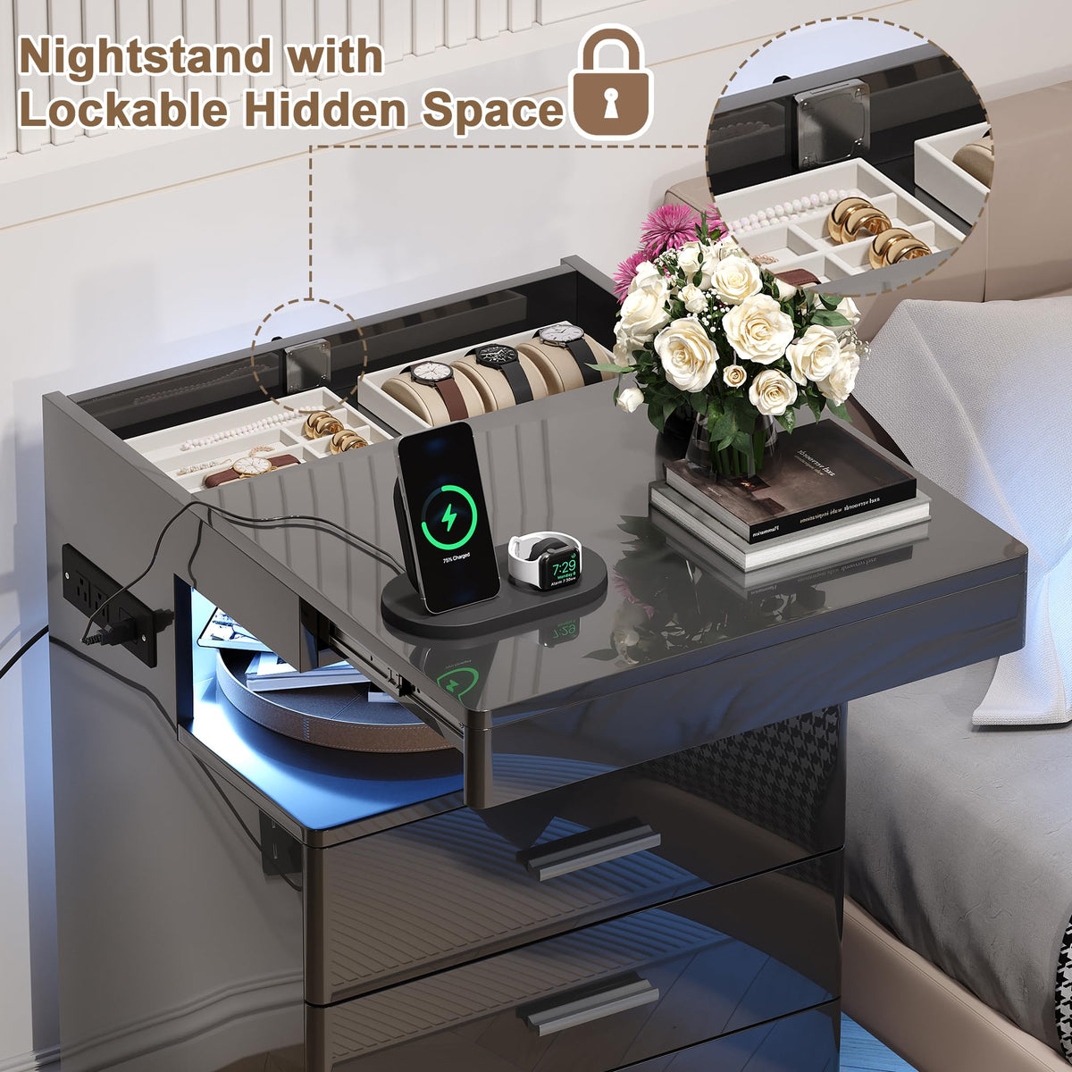 Led Nightstand with Charging Station B340545