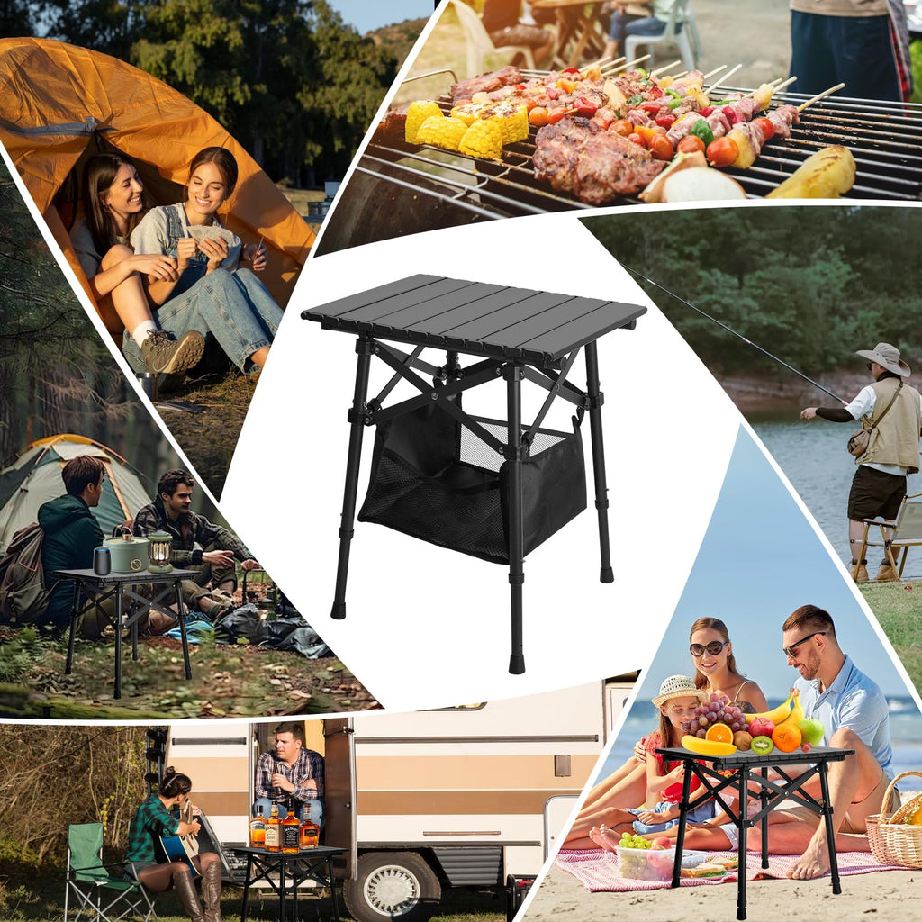 Folding Camping Side Table, Adjustable Height Q404