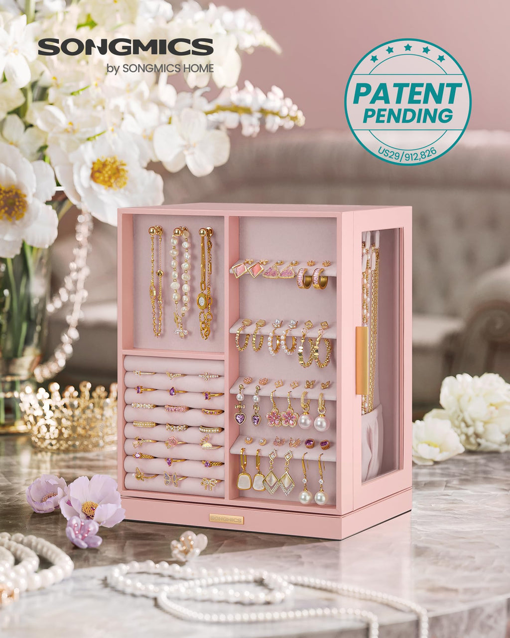 Jelly Pink 5 Drawers Rotating Jewelry Box Organizer X841876