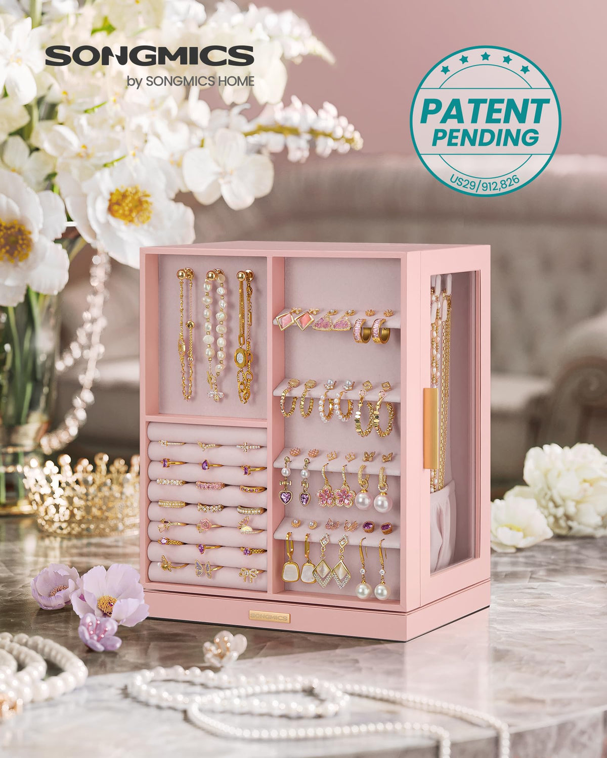 Jelly Pink 5 Drawers Rotating Jewelry Box Organizer X841876