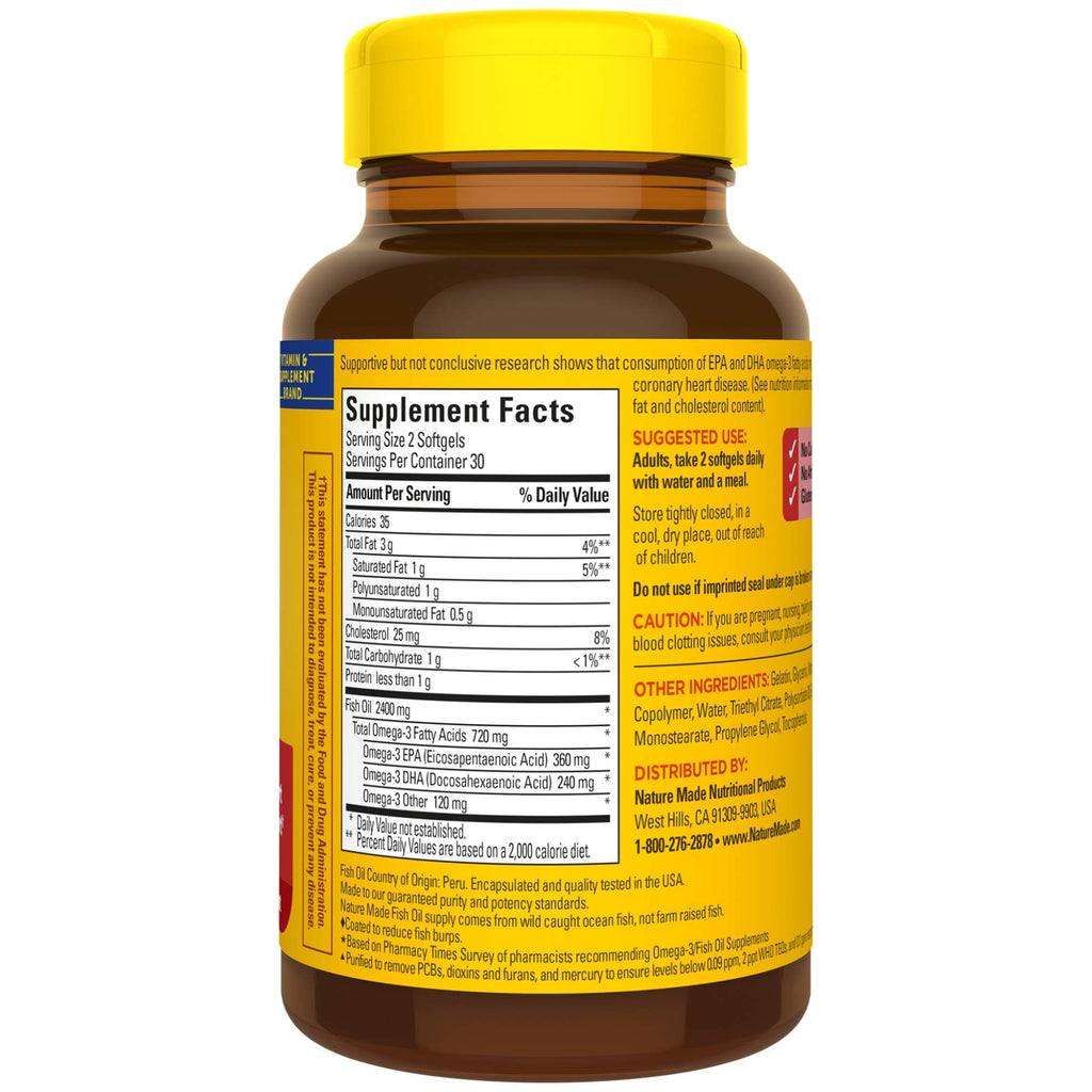 Fish Oil Omega 3 Supplement 1200 mg 60 Softgels O99960