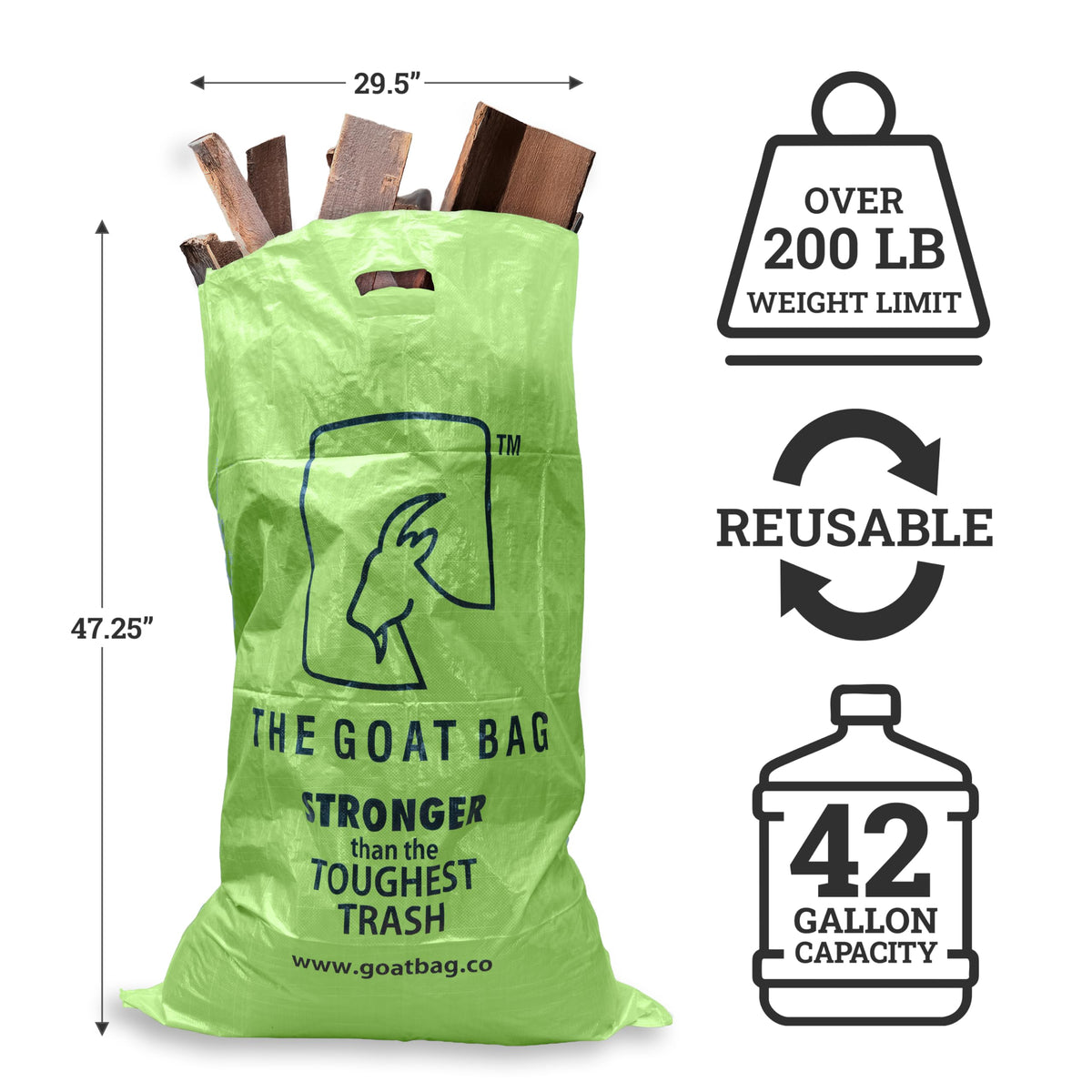 Heavy Duty 42-Gallon Reusable Polypropylene Contractor Bags 10-Pack N3853