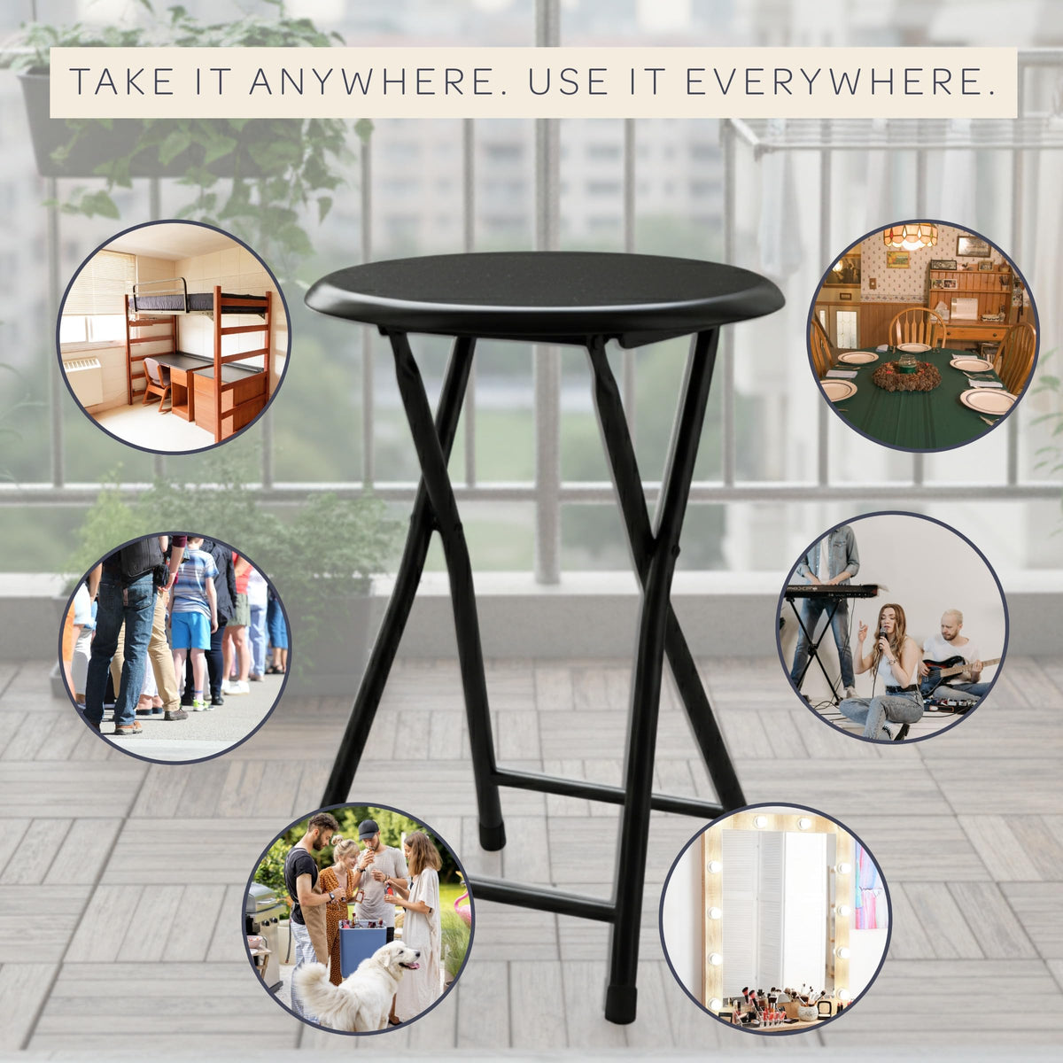 Black 18 Inch Portable Folding Stool W181